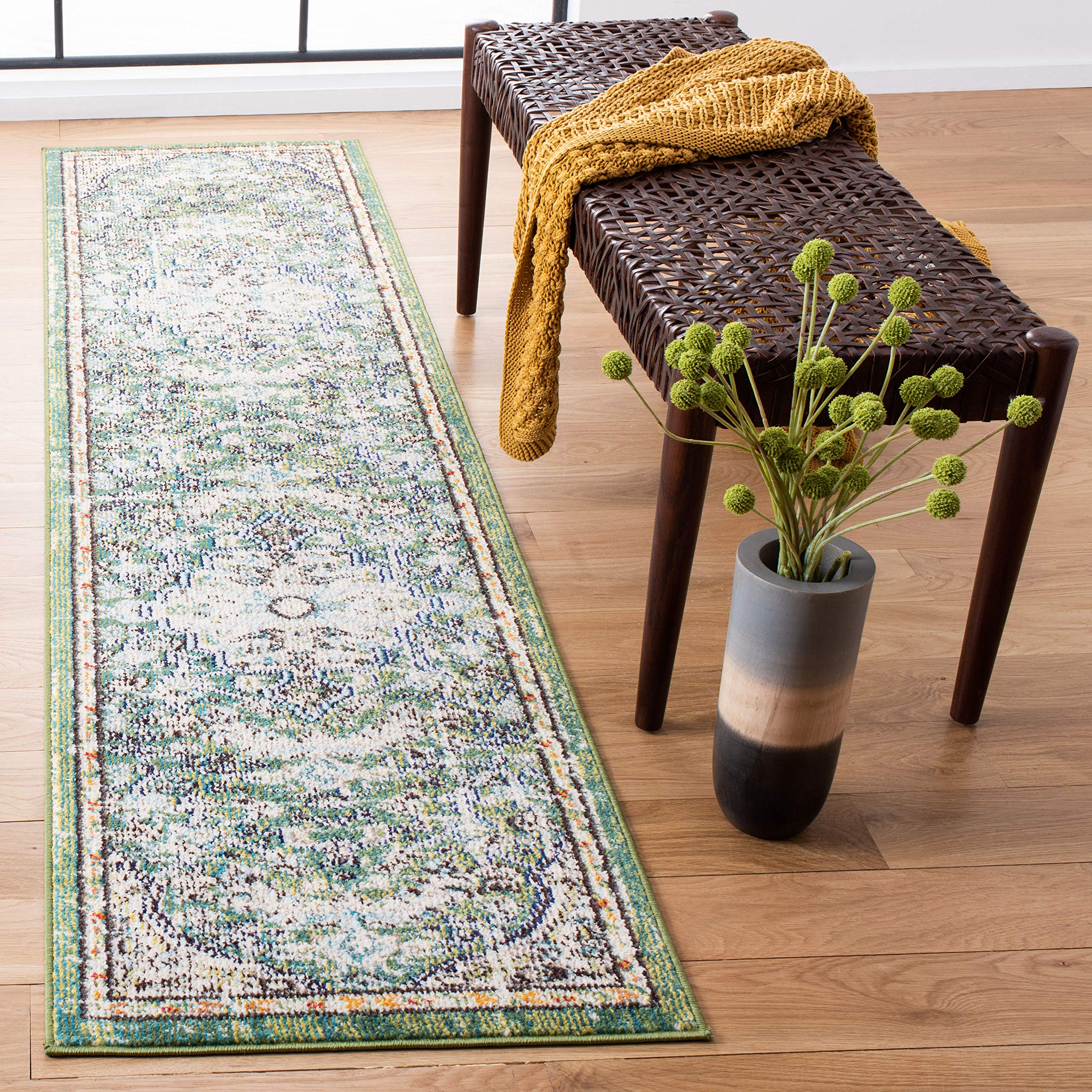 SAFAVIEH Madison Collection Accent Rug - 2'2" x 4', Beige & Black, Medallion Distressed Design, Non-Shedding & Easy Care, Ideal for High Traffic Areas in Entryway, Living Room, Bedroom (MAD447B)