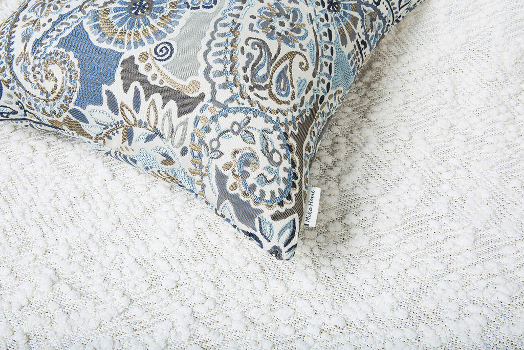 Mika Home Pack of 2 Decorative Pillow Covers Throw Pillow Cases,Paisley Pattern,18X18 Inches,Blue Brown Cream Multicolor
