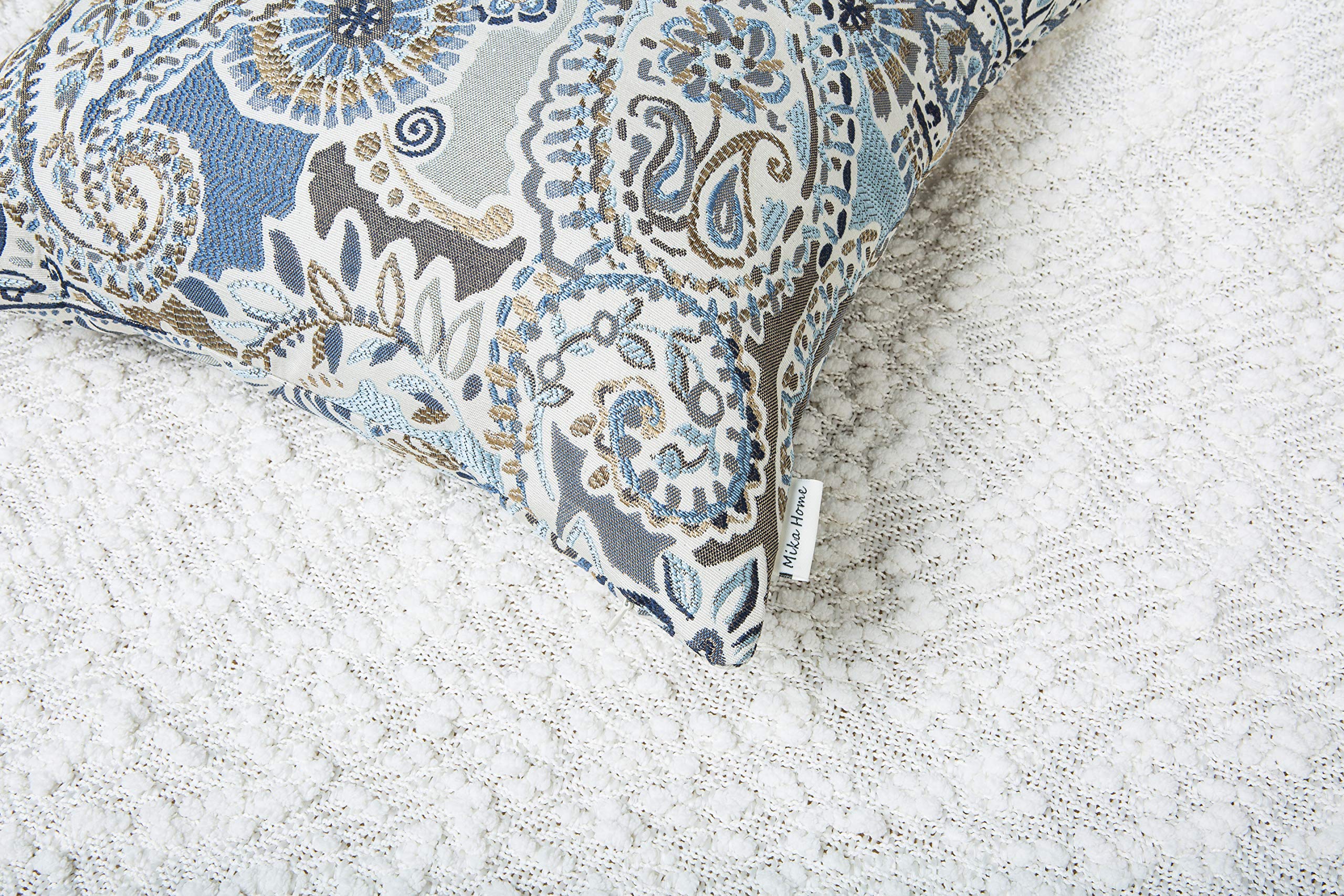 Mika Home Pack of 2 Decorative Pillow Covers Throw Pillow Cases,Paisley Pattern,18X18 Inches,Blue Brown Cream Multicolor