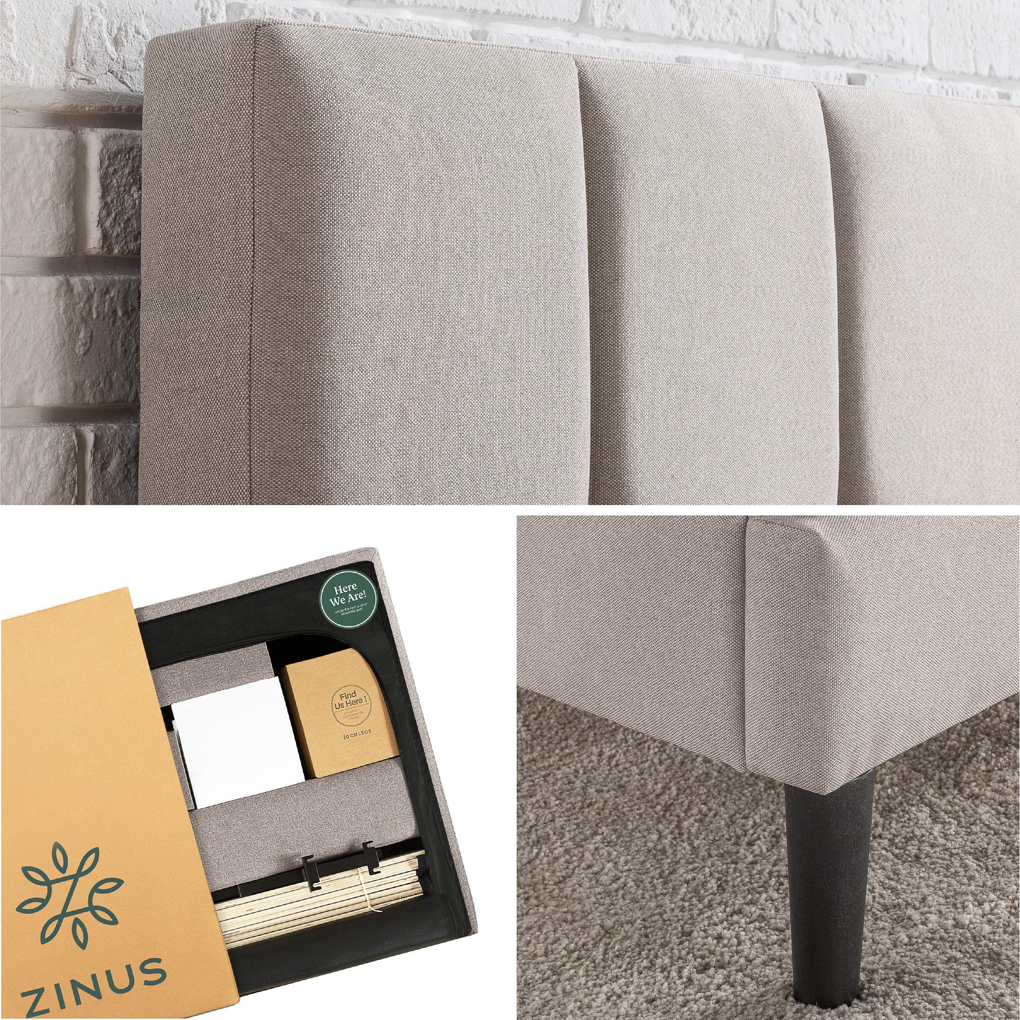 ZINUS Lottie Upholstered Platform Bed Frame with Short Headboard, Mattress Foundation, Wood Slat Support, No Box Spring Needed, Easy Assembly, Beige, Full