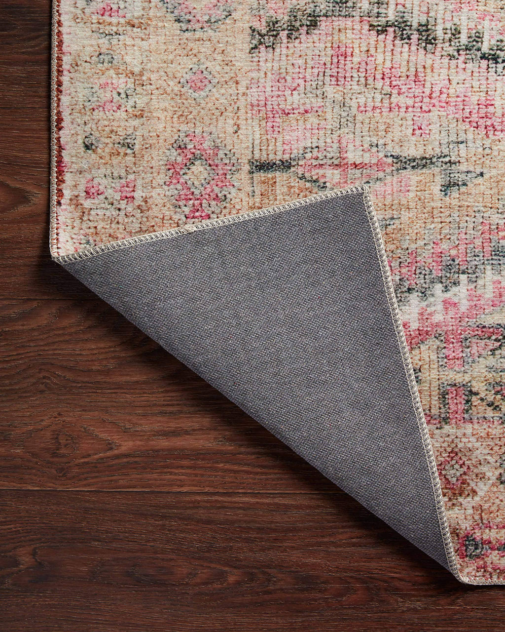 Loloi Layla Collection LAY-07 Blue/Tangerine 2'-3" x 3'-9" .13" Thick Accent Rug, Soft, Durable, Vintage Inspired, Distressed, Low Pile, Non-Shedding, Easy Clean, Printed, Living Room Rug