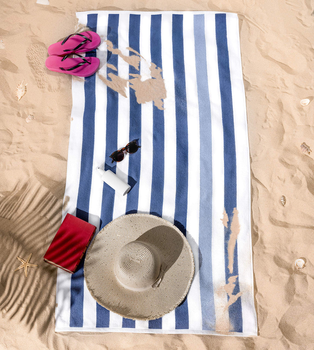 American Soft Linen Cabana Striped Beach Towels, 30x60 inch 4 Piece Oversize Pool Towels, Quick Drying Sand Free Swim Towels, Beige