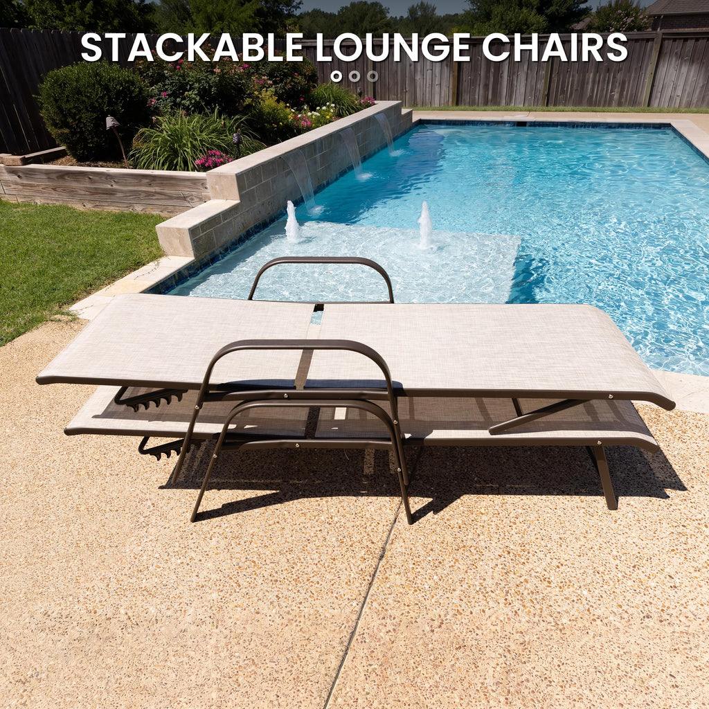 Crestlive Products Chaise Lounge Chair Outdoor with Armrests, Pool Lounge Chairs Set of 2, Aluminum Adjustable 5 Positions Sun Tanning Lounger for Patio, Poolside, Yard, Deck, Backyard (Beige)