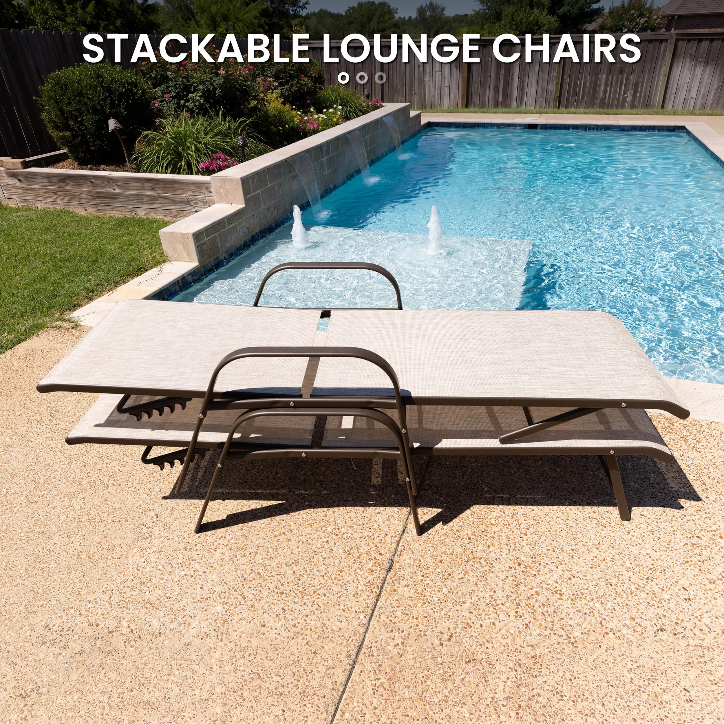 Crestlive Products Chaise Lounge Chair Outdoor with Armrests, Pool Lounge Chairs Set of 2, Aluminum Adjustable 5 Positions Sun Tanning Lounger for Patio, Poolside, Yard, Deck, Backyard (Beige)