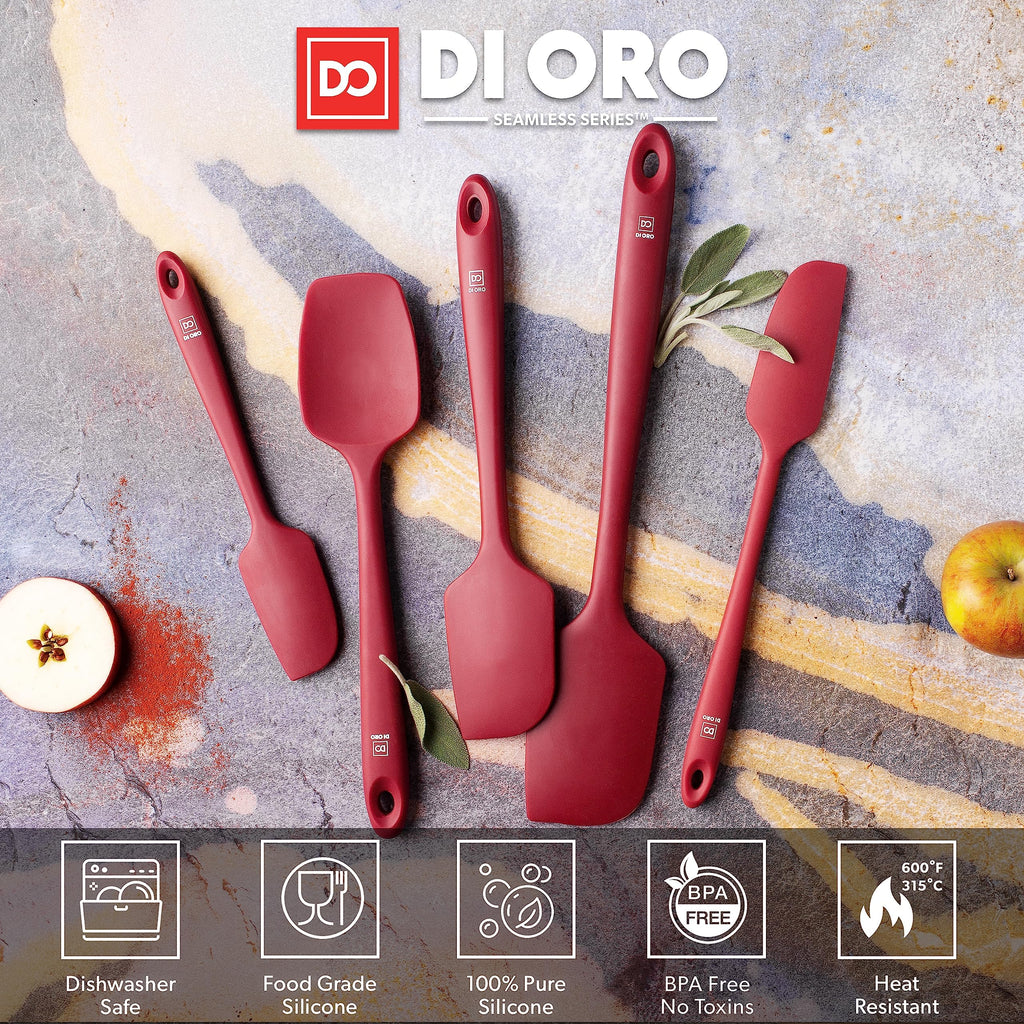 DI ORO Silicone Spatula Set - Rubber Kitchen Spatulas for Baking, Cooking, & Mixing - 600°F Heat-Resistant & BPA Free Silicone Scraper Spatulas for Nonstick Cookware - Dishwasher Safe (5pc, Black)