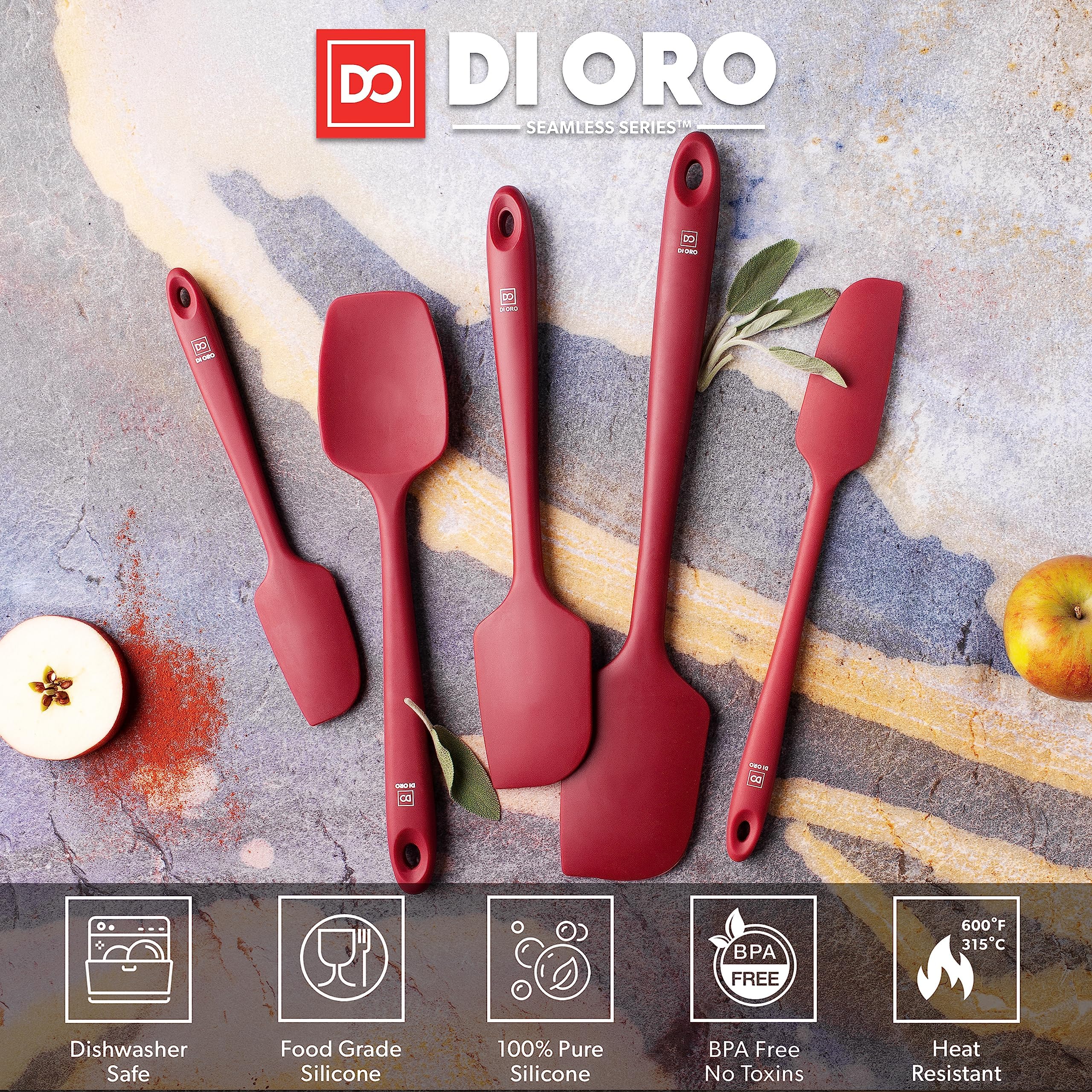 DI ORO Silicone Spatula Set - Rubber Kitchen Spatulas for Baking, Cooking, & Mixing - 600°F Heat-Resistant & BPA Free Silicone Scraper Spatulas for Nonstick Cookware - Dishwasher Safe (5pc, Black)