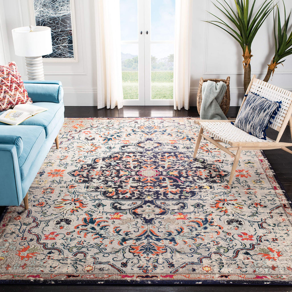 SAFAVIEH Madison Collection Accent Rug - 2'2" x 4', Beige & Black, Medallion Distressed Design, Non-Shedding & Easy Care, Ideal for High Traffic Areas in Entryway, Living Room, Bedroom (MAD447B)