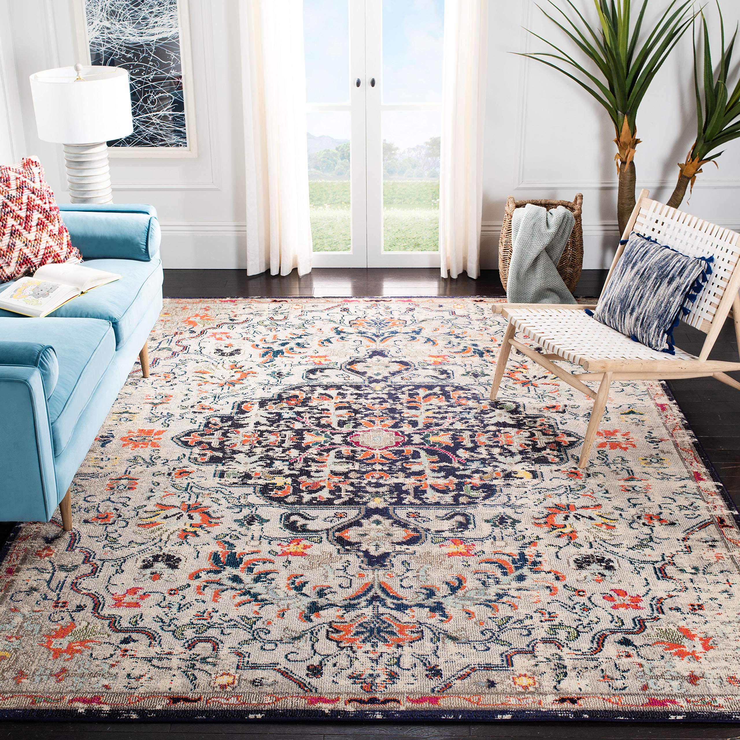 SAFAVIEH Madison Collection Accent Rug - 2'2" x 4', Beige & Black, Medallion Distressed Design, Non-Shedding & Easy Care, Ideal for High Traffic Areas in Entryway, Living Room, Bedroom (MAD447B)