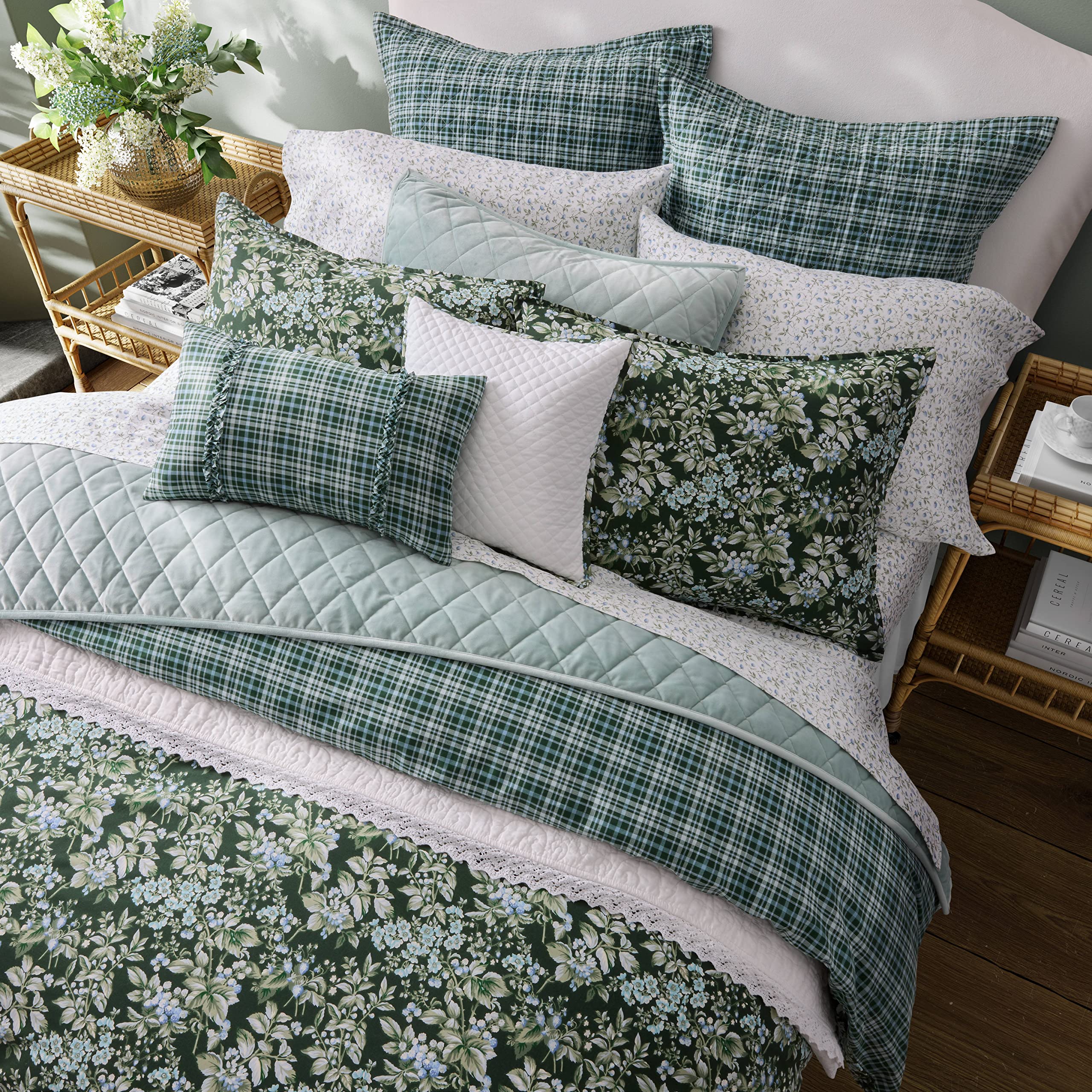 Laura Ashley - Duvet Set, Super Soft & Cozy Bedding, Includes Matching Shams & Bonus Throw Pillow Covers, Coquette Room Decor (Hope Patchwork Blue, Twin)