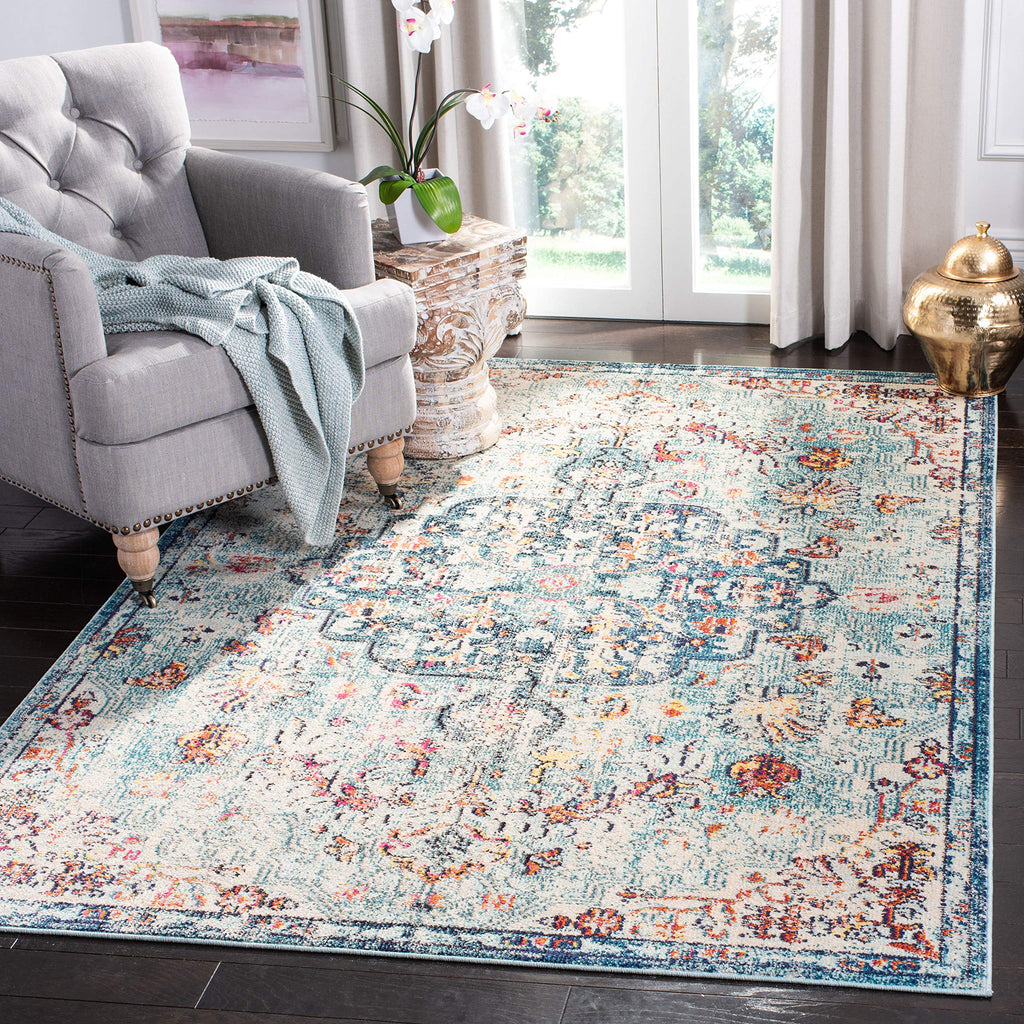 SAFAVIEH Madison Collection Accent Rug - 2'2" x 4', Beige & Black, Medallion Distressed Design, Non-Shedding & Easy Care, Ideal for High Traffic Areas in Entryway, Living Room, Bedroom (MAD447B)
