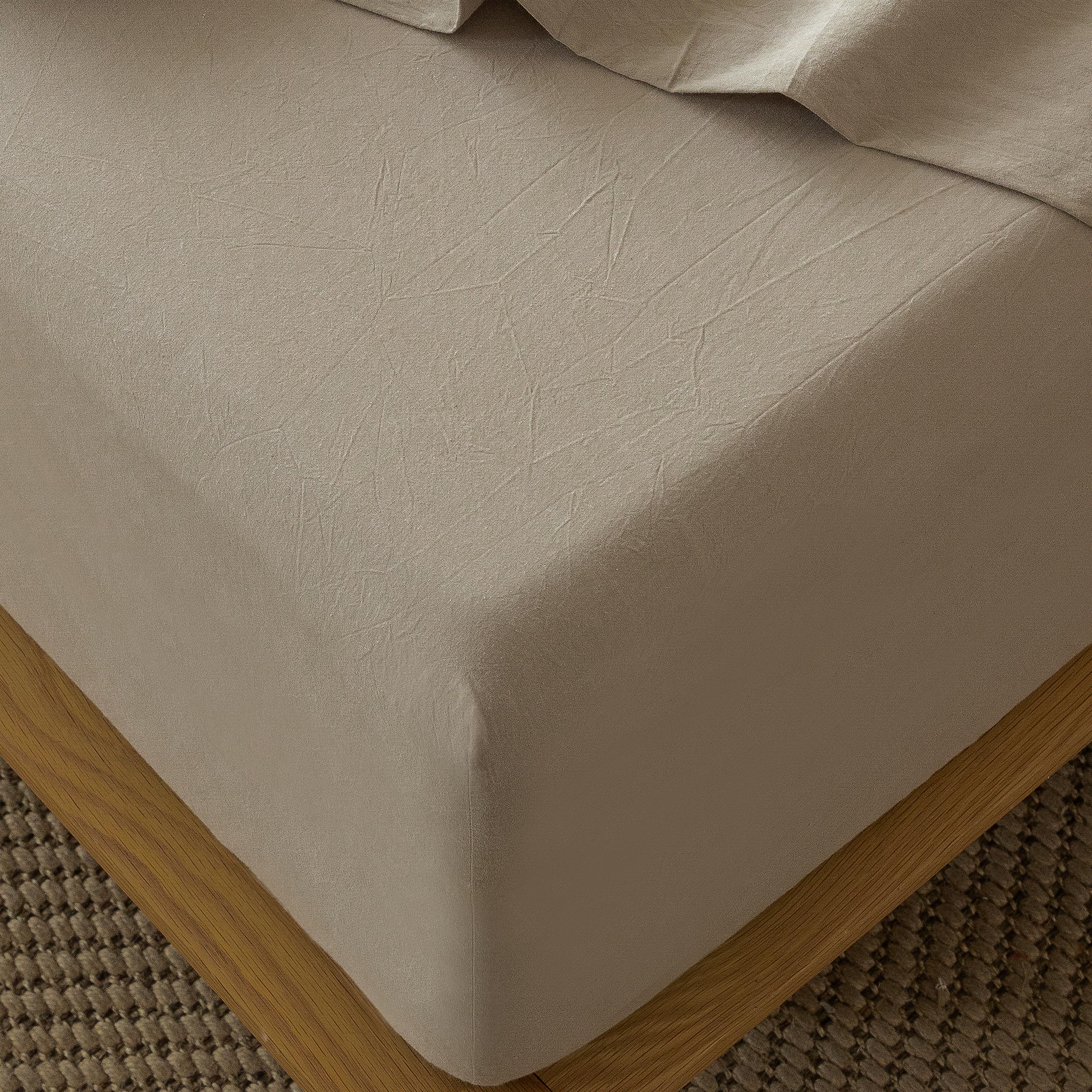 MooMee Fitted Bottom Sheet Only 100% Washed Cotton Linen Like Textured Breathable Durable Soft Comfy Deep Pocket Fits Mattress up to 17" (Almond Milk Grey, Twin)