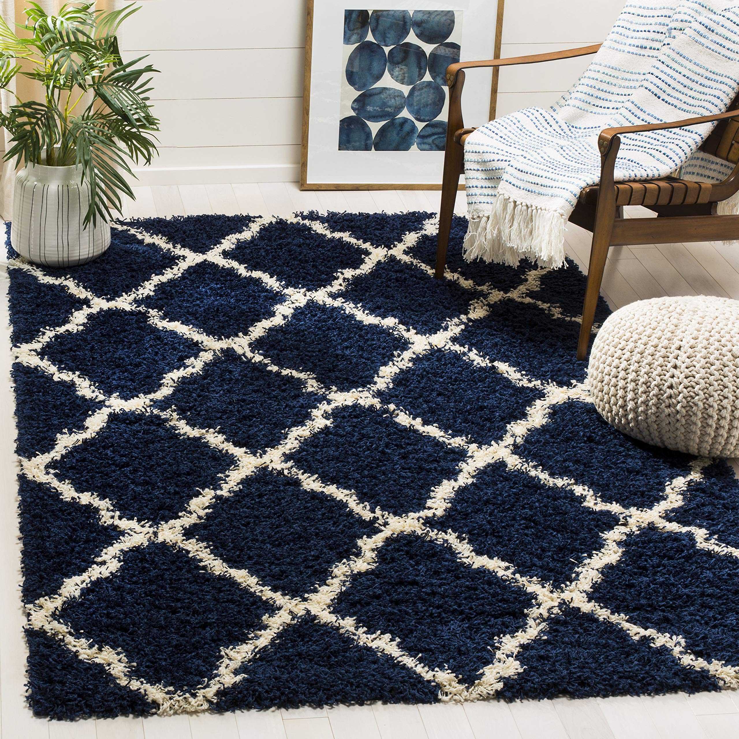 SAFAVIEH Dallas Shag Collection Accent Rug - 2'3" x 4', Beige & Ivory, Trellis Design, Non-Shedding & Easy Care, 1.5-inch Thick Ideal for High Traffic Areas in Entryway, Living Room, Bedroom (SGD257D)
