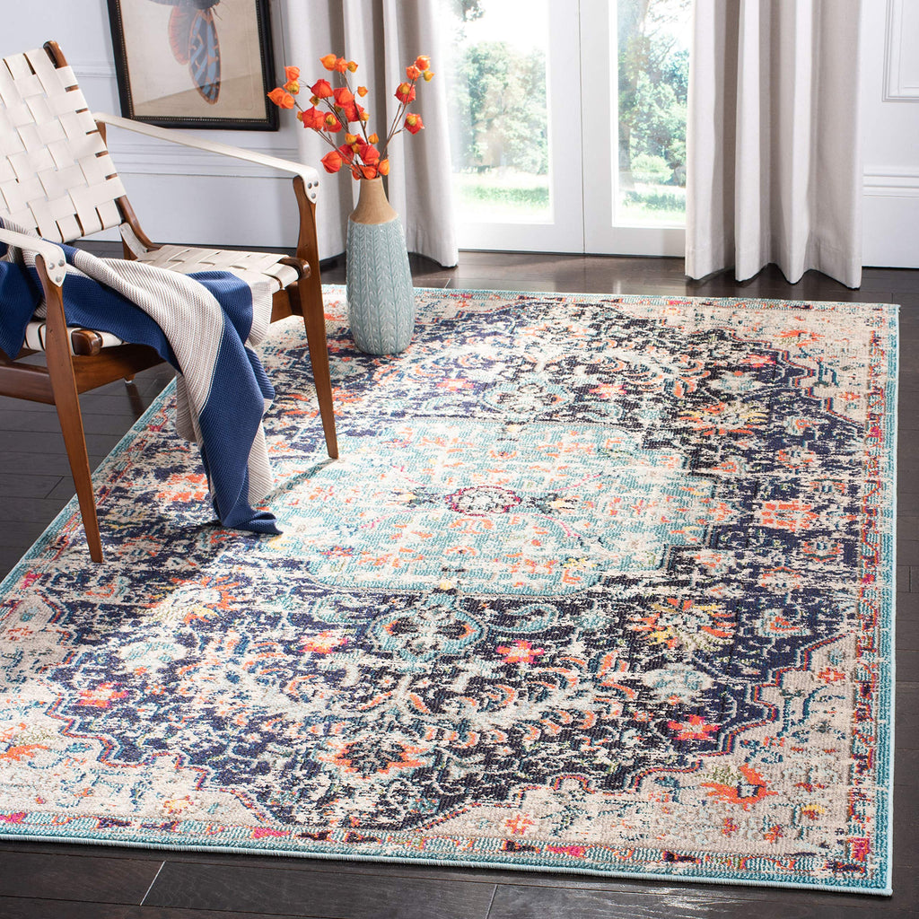 SAFAVIEH Madison Collection Accent Rug - 2'2" x 4', Beige & Black, Medallion Distressed Design, Non-Shedding & Easy Care, Ideal for High Traffic Areas in Entryway, Living Room, Bedroom (MAD447B)