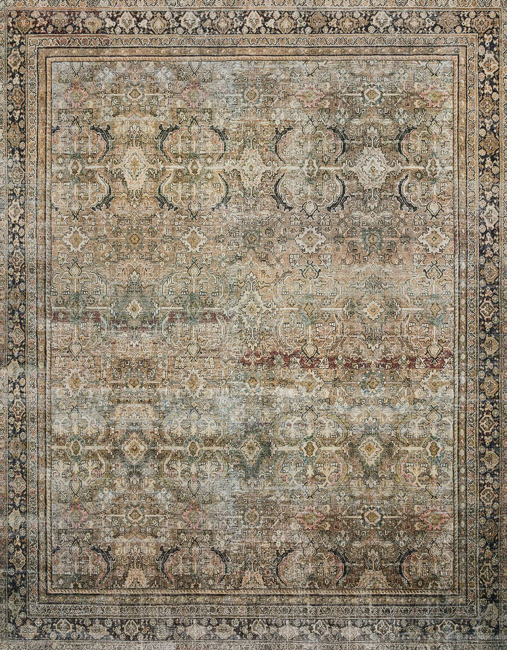 Loloi Layla Collection LAY-07 Blue/Tangerine 2'-3" x 3'-9" .13" Thick Accent Rug, Soft, Durable, Vintage Inspired, Distressed, Low Pile, Non-Shedding, Easy Clean, Printed, Living Room Rug