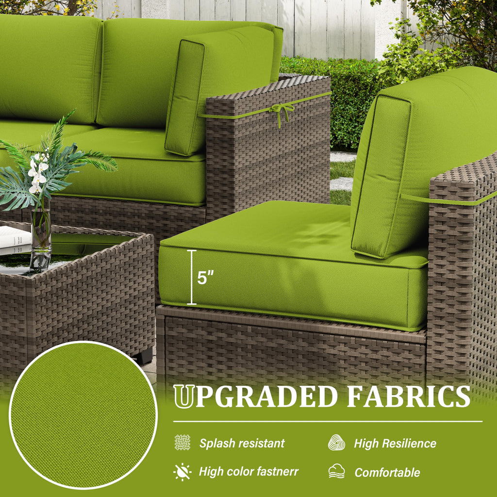 Outdoor Furniture Replacement Cushions, 5" Foam Foam High-Density, Fits 6-seat Sectional Rattan Conversation Set, 14 Piece Patio Water-Resistant Replacement Sofa Cushions, Liner&Cover
