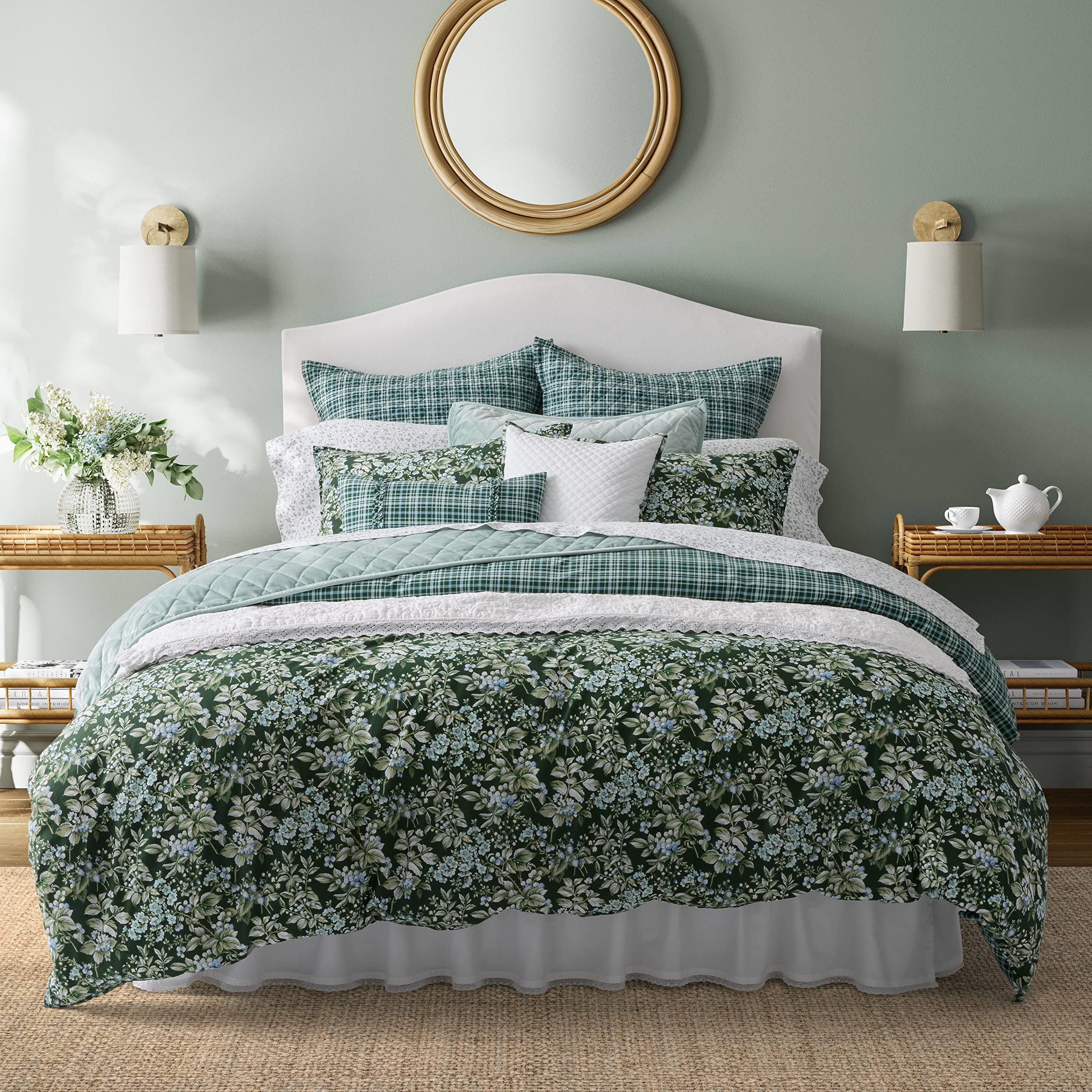 Laura Ashley - Duvet Set, Super Soft & Cozy Bedding, Includes Matching Shams & Bonus Throw Pillow Covers, Coquette Room Decor (Hope Patchwork Blue, Twin)