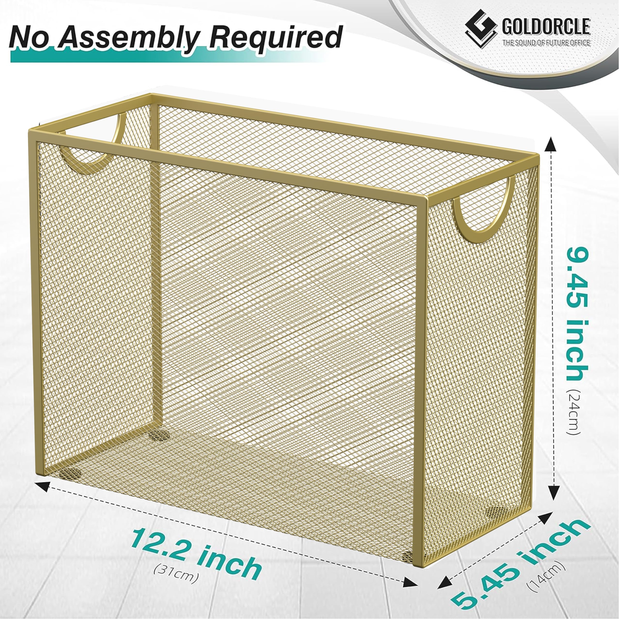 Hanging File Organizer, Letter-Size File Holder Filing Box with 5 Hanging Folders, Metal Mesh Desk File Folder Storage(No Assembly Required) (Blue, with 5 Grey Folders)