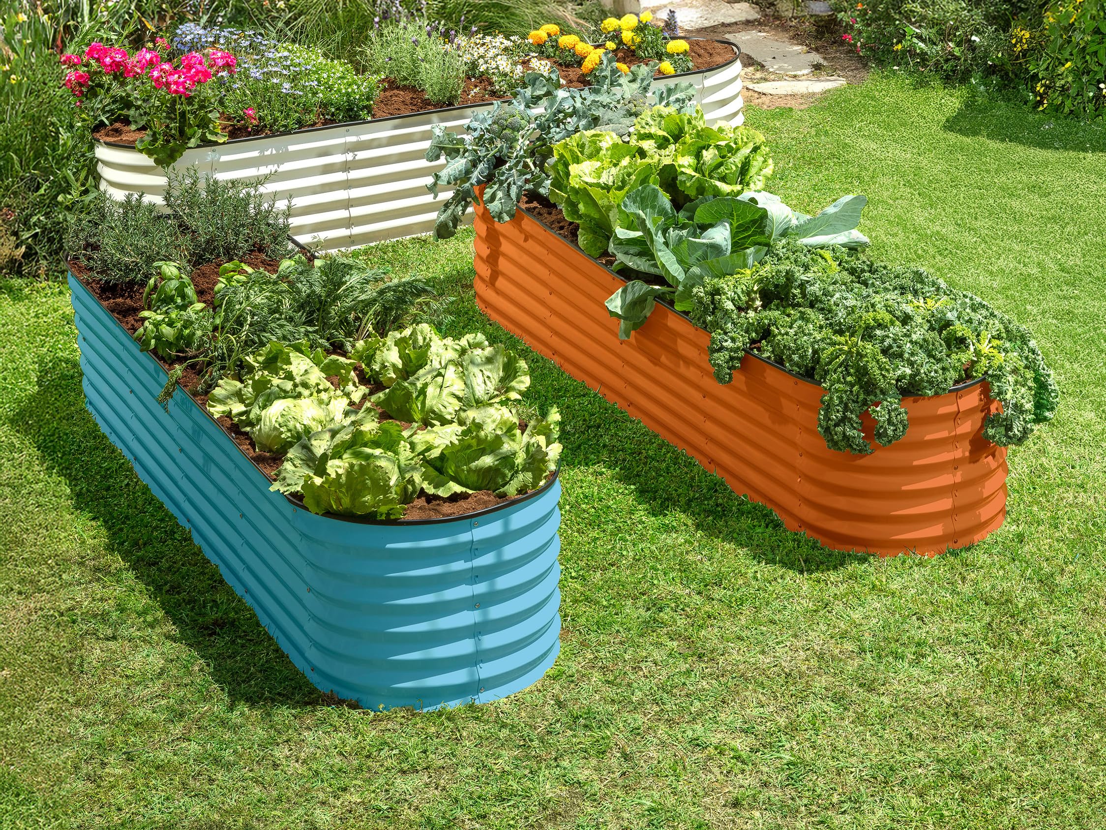 9-in-1 Galvanized Steel Raised Garden Bed // 8×2×1.5 ft Modular Planter for Gardening, Vegetables, Flowers // 18" Tall Metal Raised Garden Beds Outdoor (Dark Green) // Patented Design Planter Box