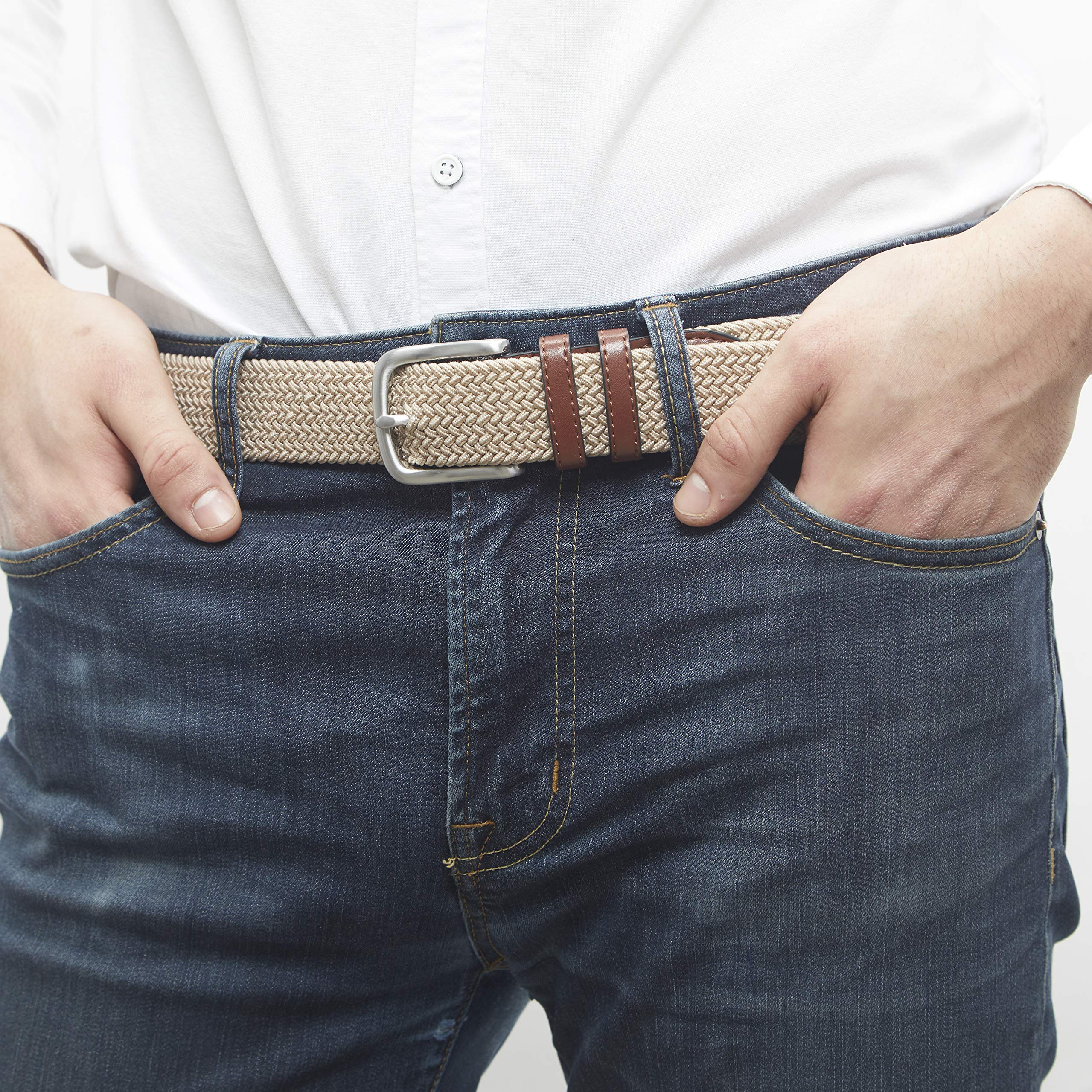 Amazon Essentials Men's Stretch Woven Braid Belt for Jeans