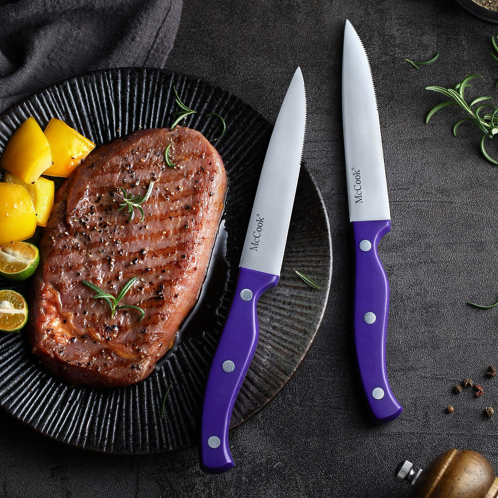 McCook® Knife Sets,German Stainless Steel Kitchen Knife Block Set with Built-in Sharpener, 20-Piece Razor-Sharp Kitchen Knives, Forged Triple Rivet,Full Tang,Ergonomic Handle,Elegant Box for Gift