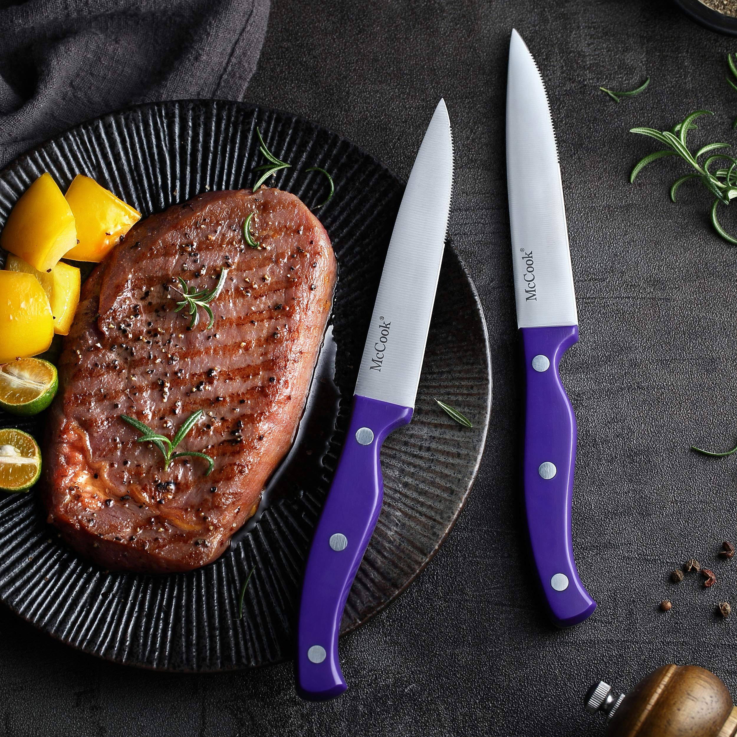 McCook® Knife Sets,German Stainless Steel Kitchen Knife Block Set with Built-in Sharpener, 20-Piece Razor-Sharp Kitchen Knives, Forged Triple Rivet,Full Tang,Ergonomic Handle,Elegant Box for Gift