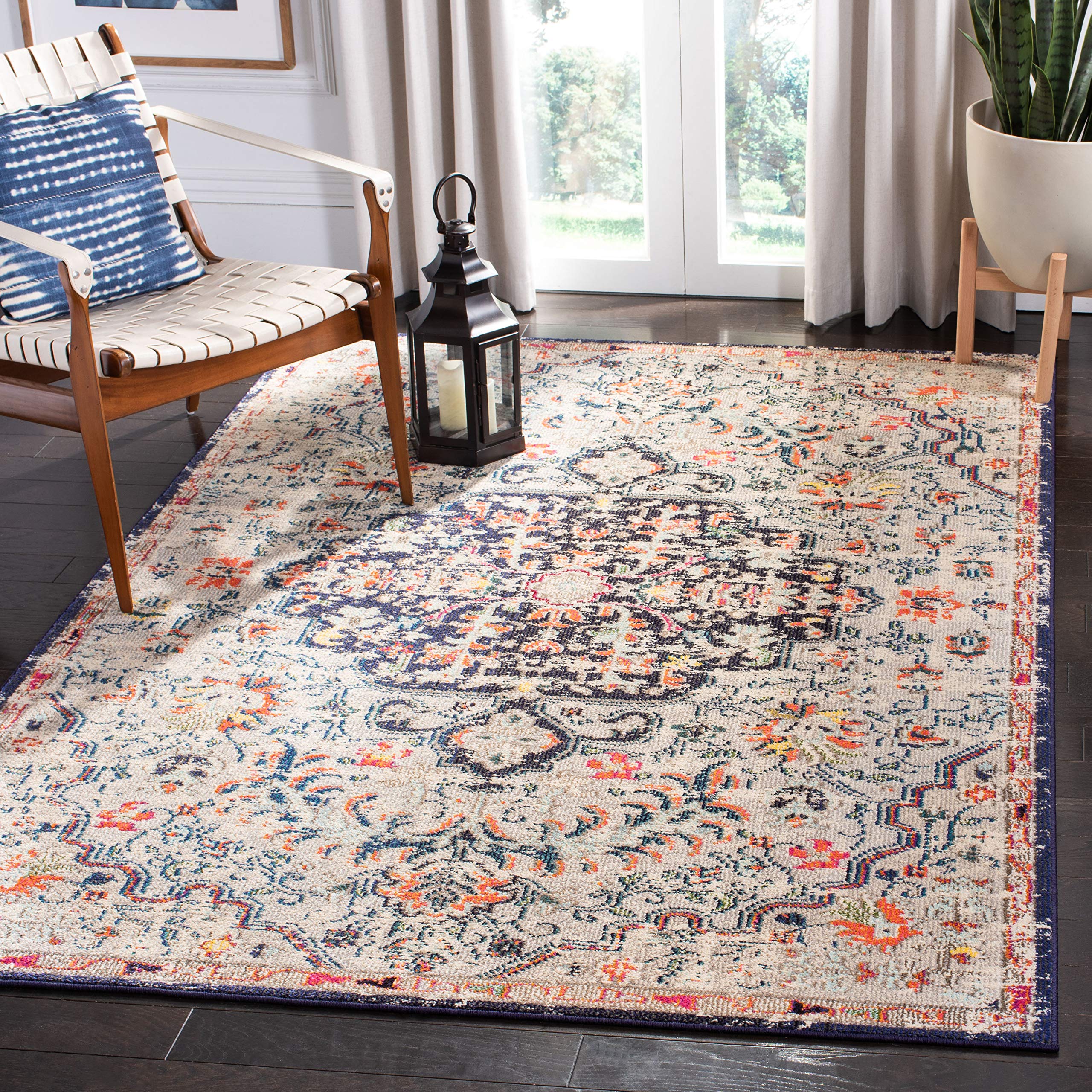 SAFAVIEH Madison Collection Accent Rug - 2'2" x 4', Beige & Black, Medallion Distressed Design, Non-Shedding & Easy Care, Ideal for High Traffic Areas in Entryway, Living Room, Bedroom (MAD447B)