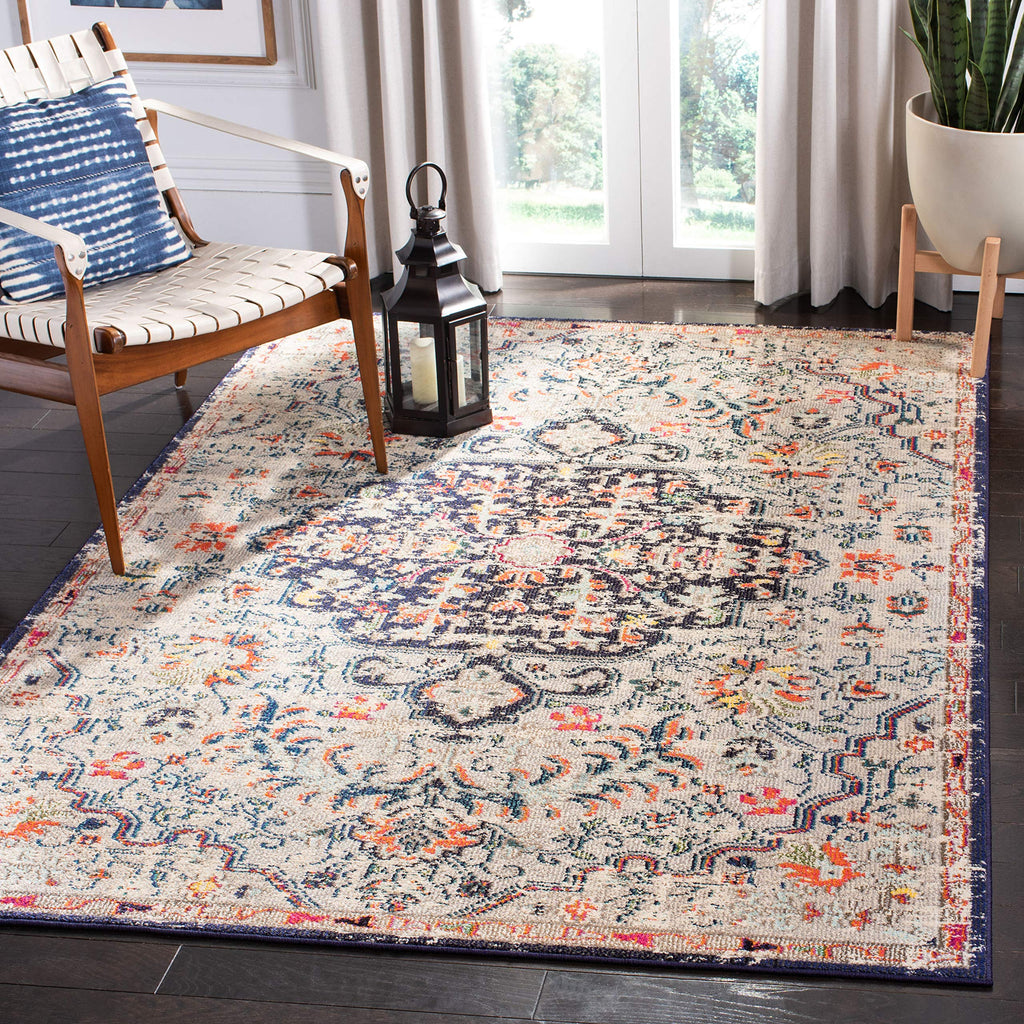 SAFAVIEH Madison Collection Accent Rug - 2'2" x 4', Beige & Black, Medallion Distressed Design, Non-Shedding & Easy Care, Ideal for High Traffic Areas in Entryway, Living Room, Bedroom (MAD447B)