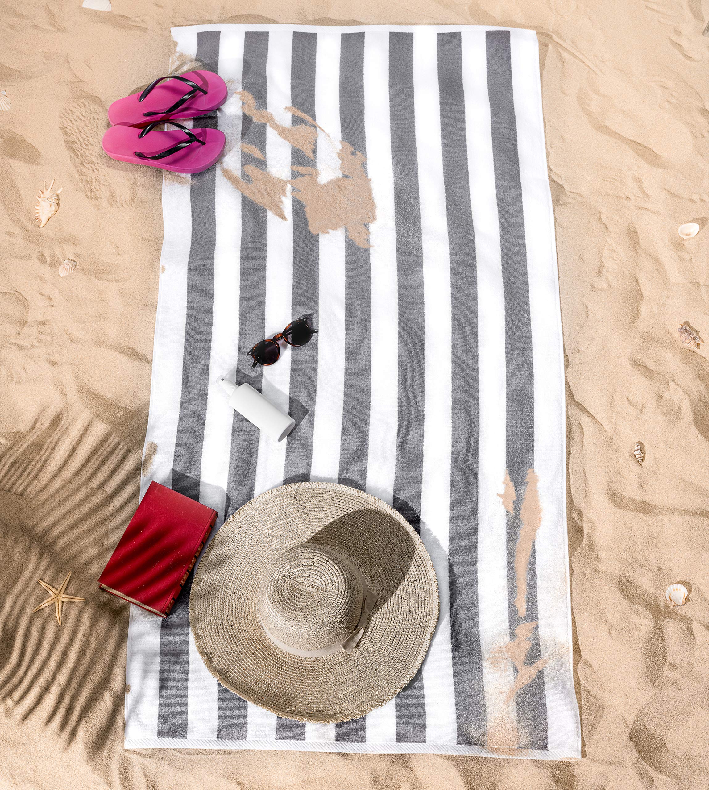 American Soft Linen Cabana Striped Beach Towels, 30x60 inch 4 Piece Oversize Pool Towels, Quick Drying Sand Free Swim Towels, Beige