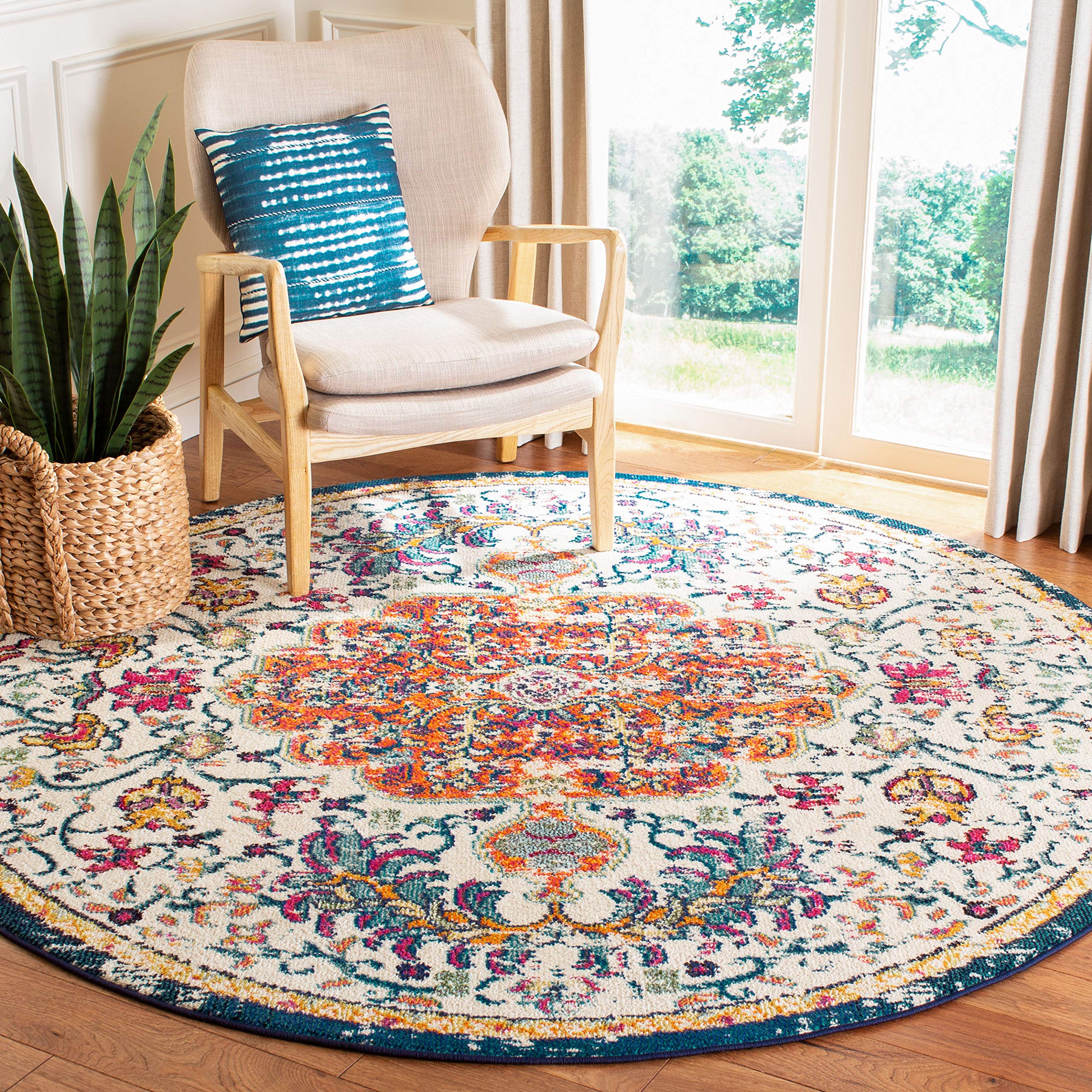 SAFAVIEH Madison Collection Accent Rug - 2'2" x 4', Beige & Black, Medallion Distressed Design, Non-Shedding & Easy Care, Ideal for High Traffic Areas in Entryway, Living Room, Bedroom (MAD447B)