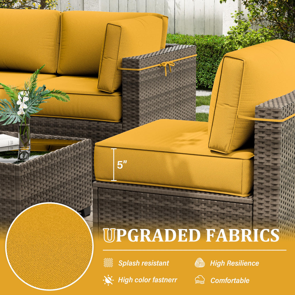 Outdoor Furniture Replacement Cushions, 5" Foam Foam High-Density, Fits 6-seat Sectional Rattan Conversation Set, 14 Piece Patio Water-Resistant Replacement Sofa Cushions, Liner&Cover