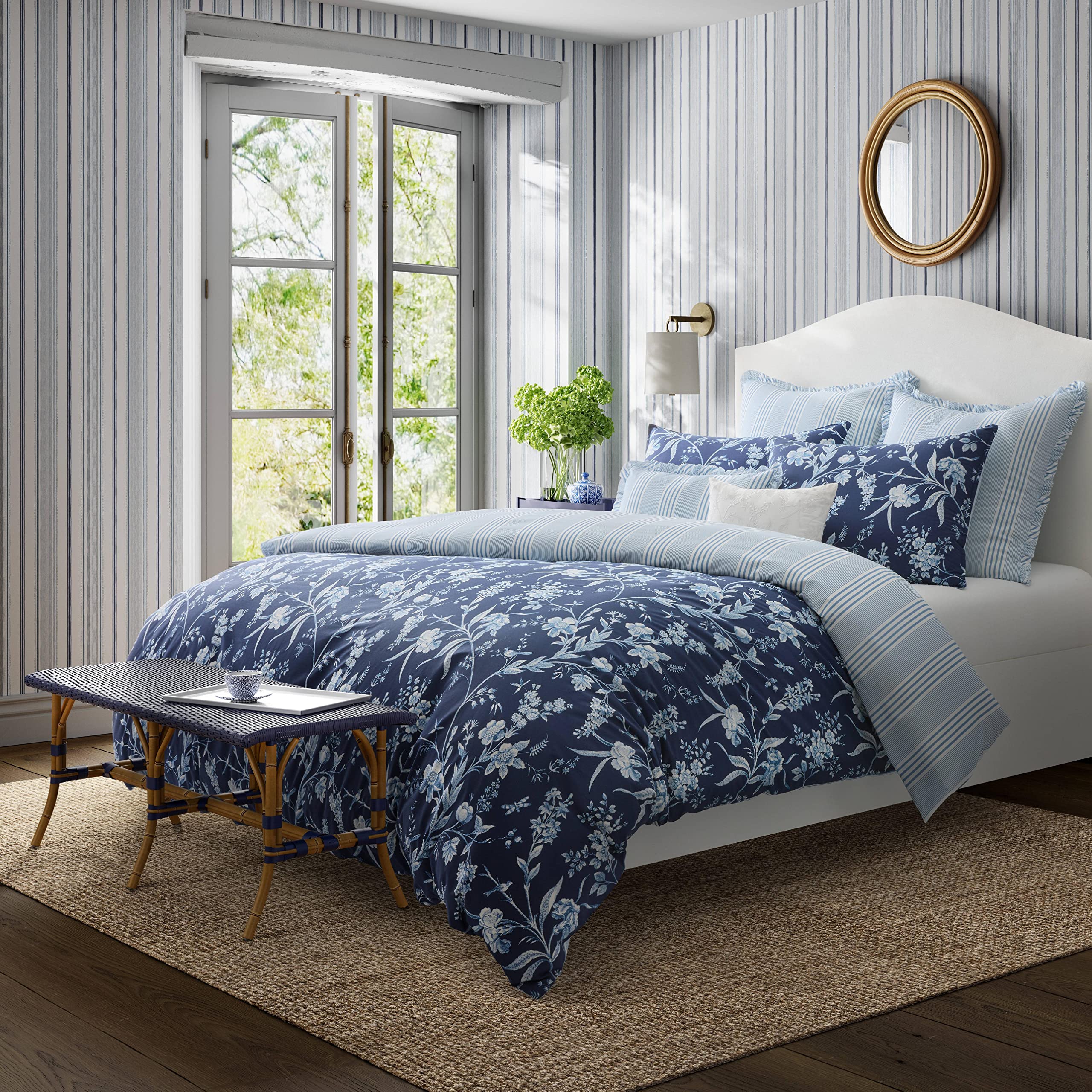 Laura Ashley - Duvet Set, Super Soft & Cozy Bedding, Includes Matching Shams & Bonus Throw Pillow Covers, Coquette Room Decor (Hope Patchwork Blue, Twin)