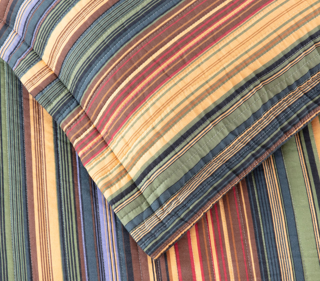 Chezmoi Collection Avery Striped Cotton Quilt Set Twin Size, 2-Piece Soft Pre-Washed 100% Cotton Quilt, Multi-Color Brown