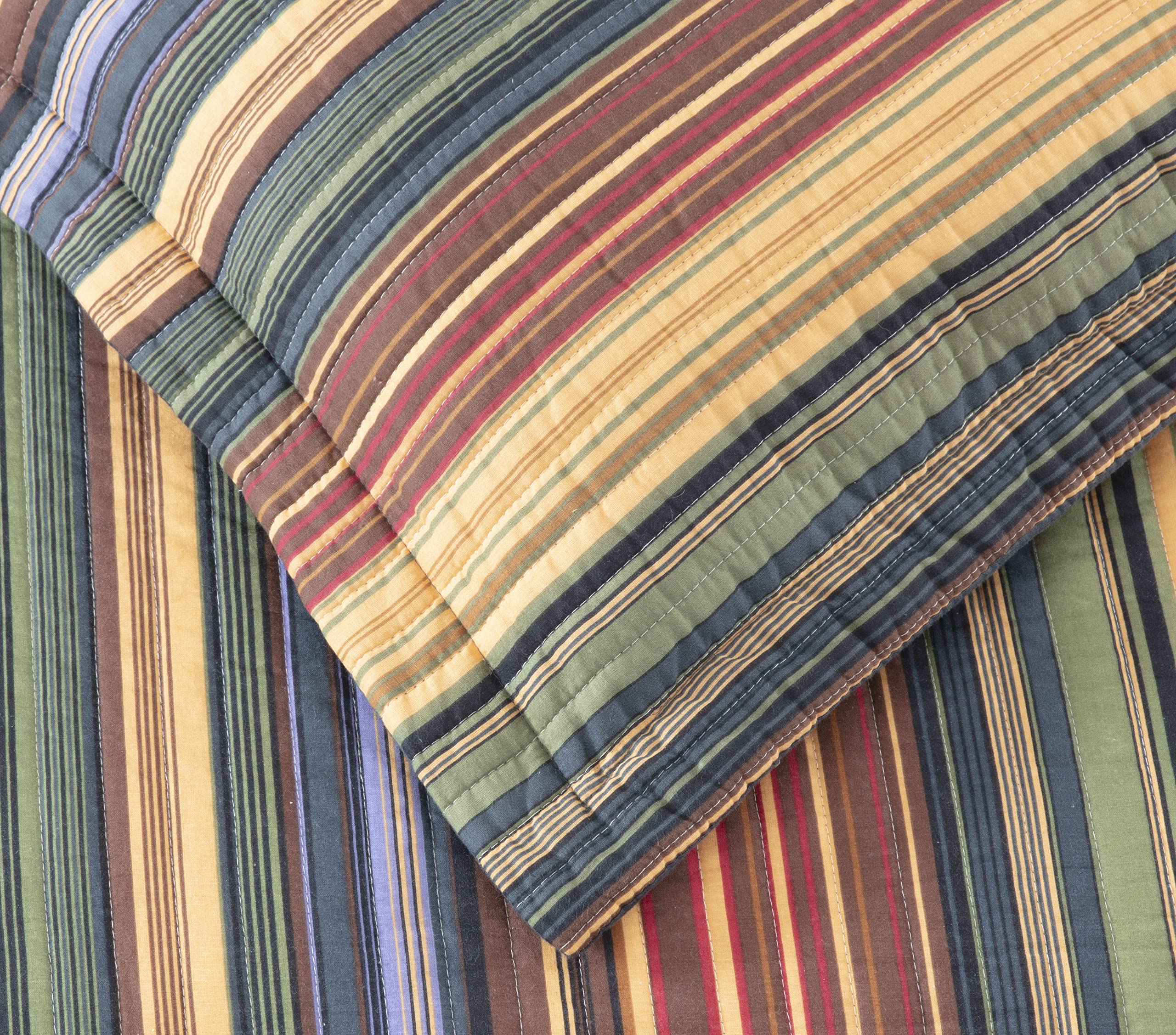 Chezmoi Collection Avery Striped Cotton Quilt Set Twin Size, 2-Piece Soft Pre-Washed 100% Cotton Quilt, Multi-Color Brown