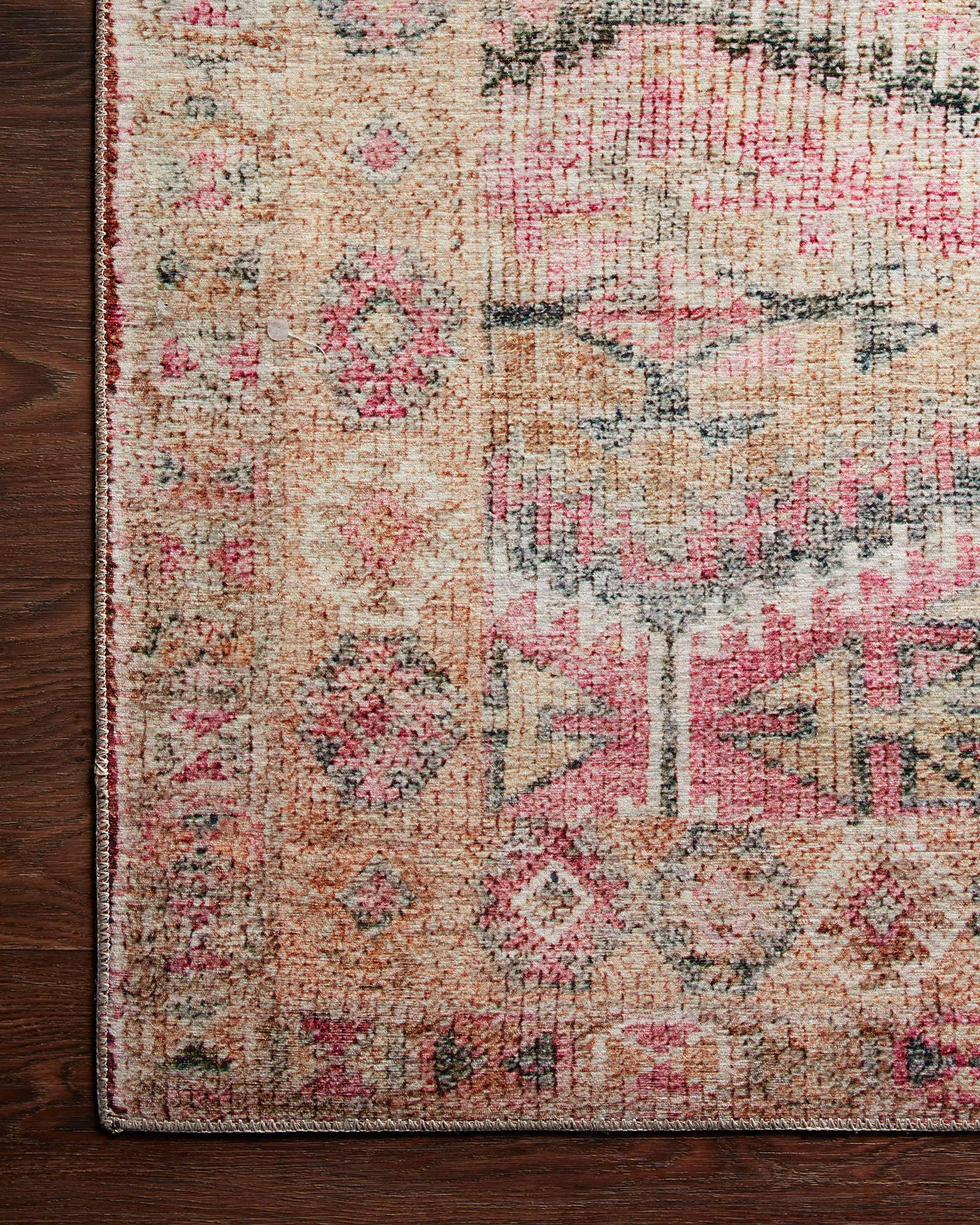 Loloi Layla Collection LAY-07 Blue/Tangerine 2'-3" x 3'-9" .13" Thick Accent Rug, Soft, Durable, Vintage Inspired, Distressed, Low Pile, Non-Shedding, Easy Clean, Printed, Living Room Rug
