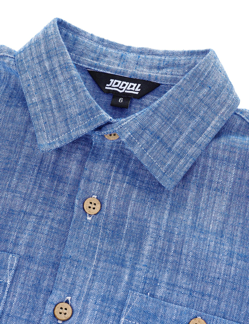JOGAL Boys Chambray Shirts Short Sleeve Button Down Casual Cotton Woven Shirt with Two Pockets for Kids 6-14 Years