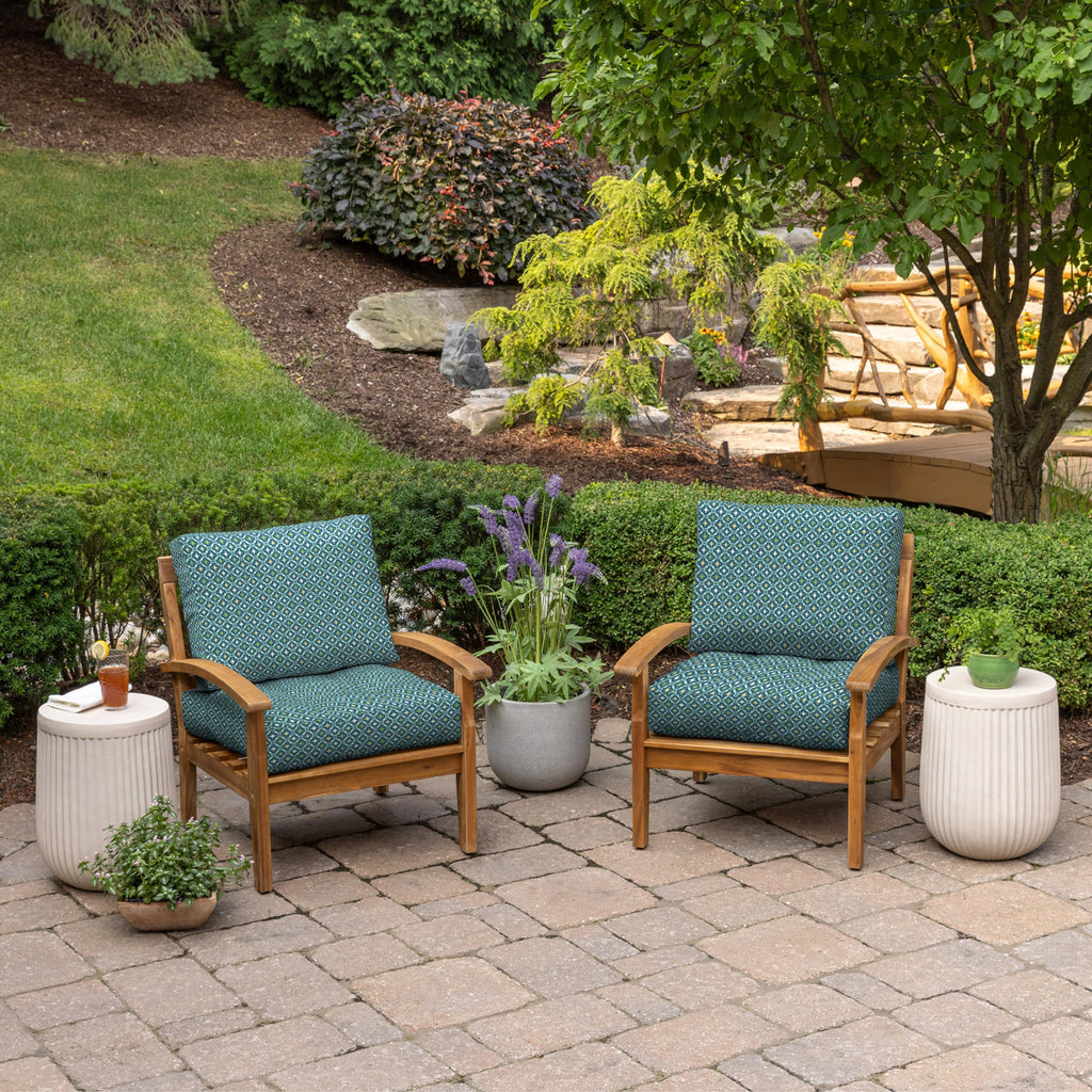 Arden Outdoor Plush Modern Tufted Blowfill Deep Seat Set, 24 x 24, Water Repellent, Fade Resistant, Deep Seat Bottom and Back Cushion for Chair and Sofa, Alana Tile