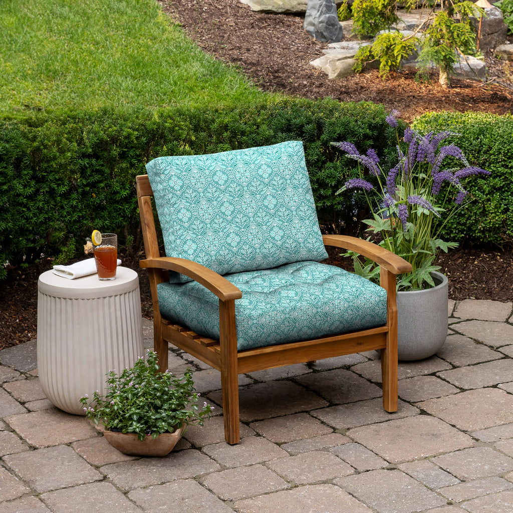 Arden Outdoor Plush Modern Tufted Blowfill Deep Seat Set, 24 x 24, Water Repellent, Fade Resistant, Deep Seat Bottom and Back Cushion for Chair and Sofa, Alana Tile