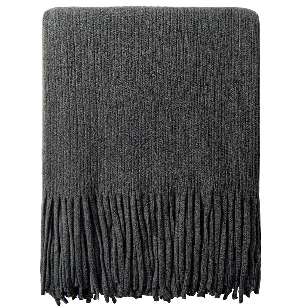 NTBAY Acrylic Knitted Throw Blanket, Lightweight and Soft Cozy Decorative Woven Blanket with Tassels for Travel, Couch, Bed, Sofa, 51x67 Inches, Grey Wave