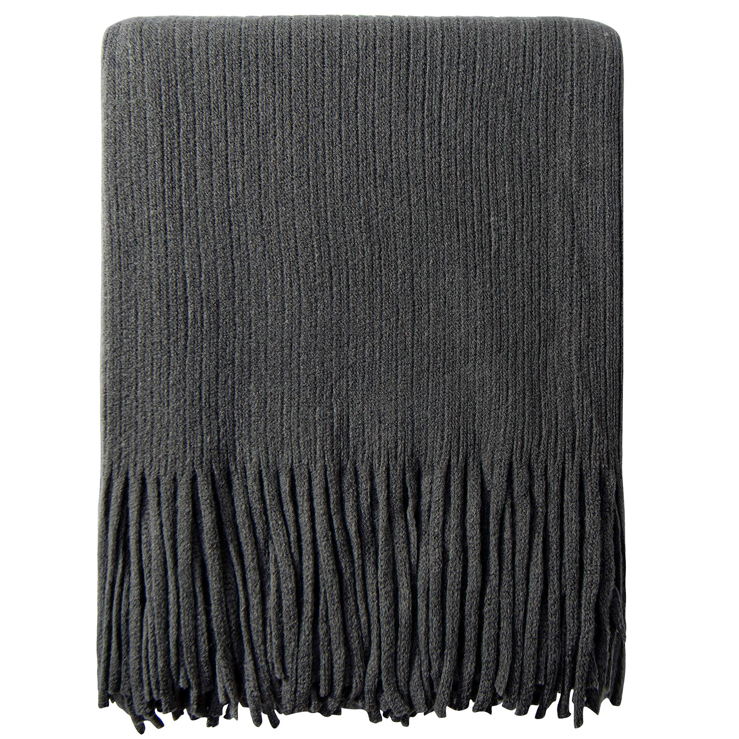 NTBAY Acrylic Knitted Throw Blanket, Lightweight and Soft Cozy Decorative Woven Blanket with Tassels for Travel, Couch, Bed, Sofa, 51x67 Inches, Grey Wave