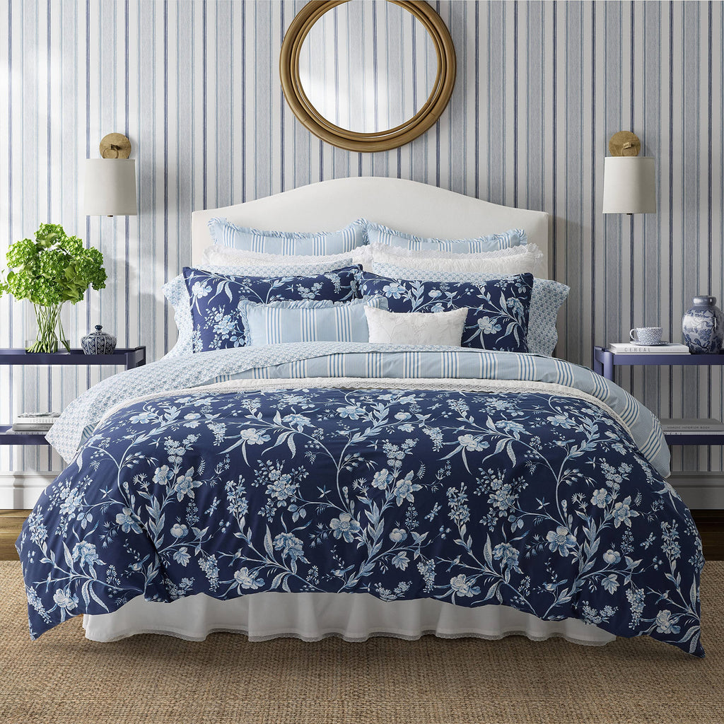 Laura Ashley - Duvet Set, Super Soft & Cozy Bedding, Includes Matching Shams & Bonus Throw Pillow Covers, Coquette Room Decor (Hope Patchwork Blue, Twin)