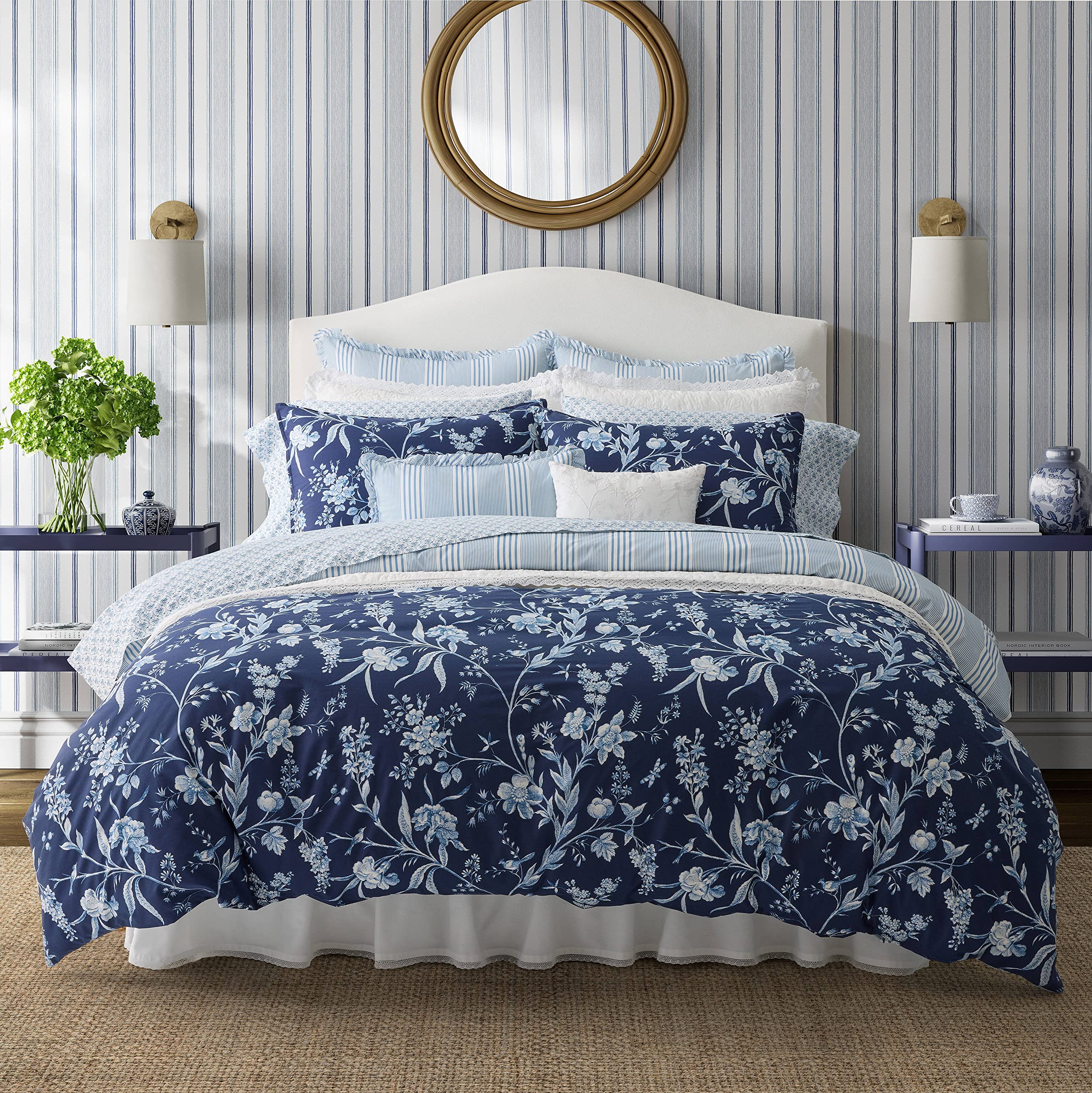 Laura Ashley - Duvet Set, Super Soft & Cozy Bedding, Includes Matching Shams & Bonus Throw Pillow Covers, Coquette Room Decor (Hope Patchwork Blue, Twin)