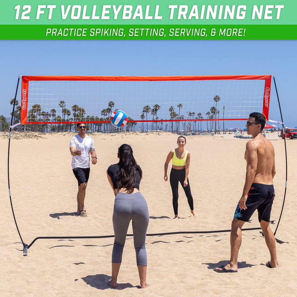 GoSports Freestanding Volleyball Training Net - 12 ft or 20 ft - Indoor our Outdoor Use, Instant Setup, and Height Adjustable