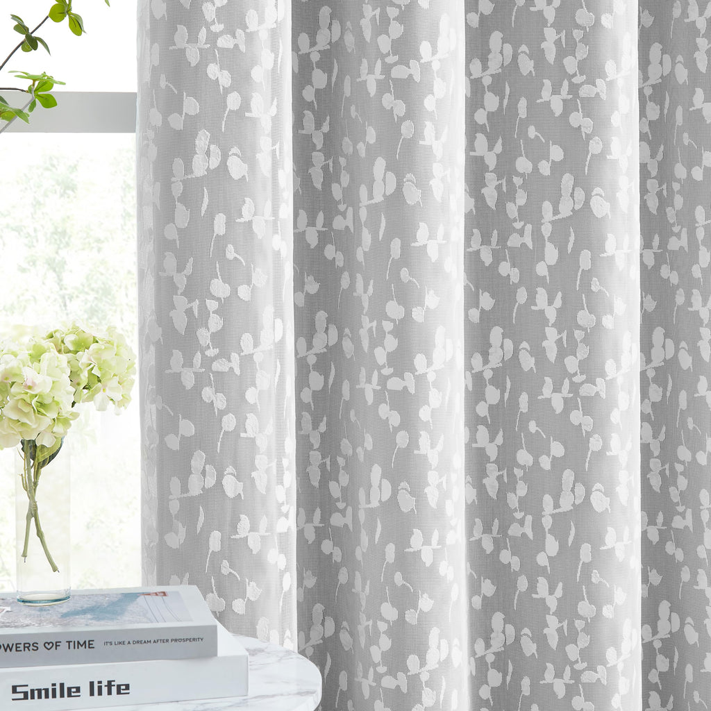 Jubilantex Full Blackout Curtains + Leaf Sheer Window Panels, Beige Mix and Match Style Double Layer Window Treatment Sets for Bedroom Living Room, 4 Panels 52" W x 63" L, Beige and White