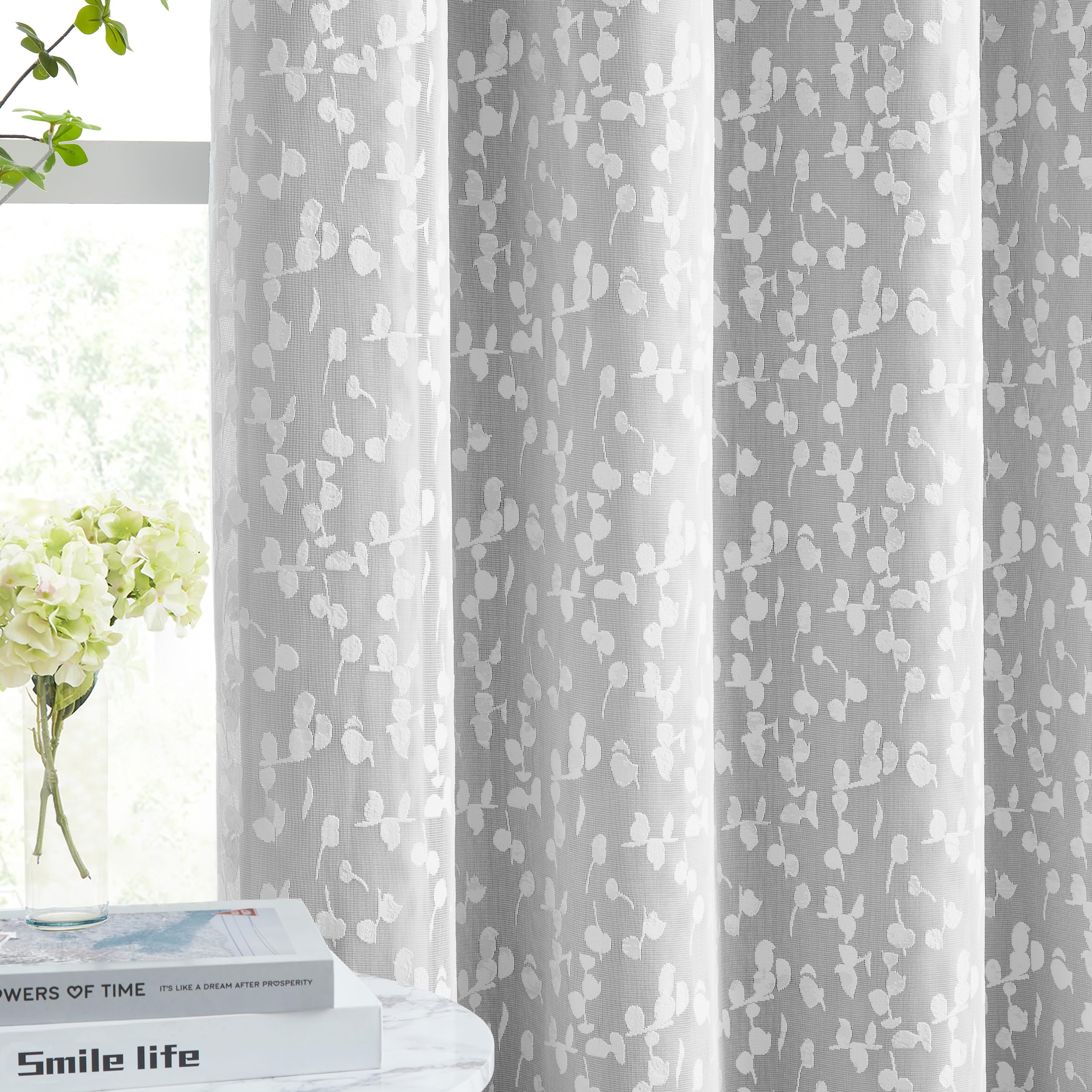 Jubilantex Full Blackout Curtains + Leaf Sheer Window Panels, Beige Mix and Match Style Double Layer Window Treatment Sets for Bedroom Living Room, 4 Panels 52" W x 63" L, Beige and White