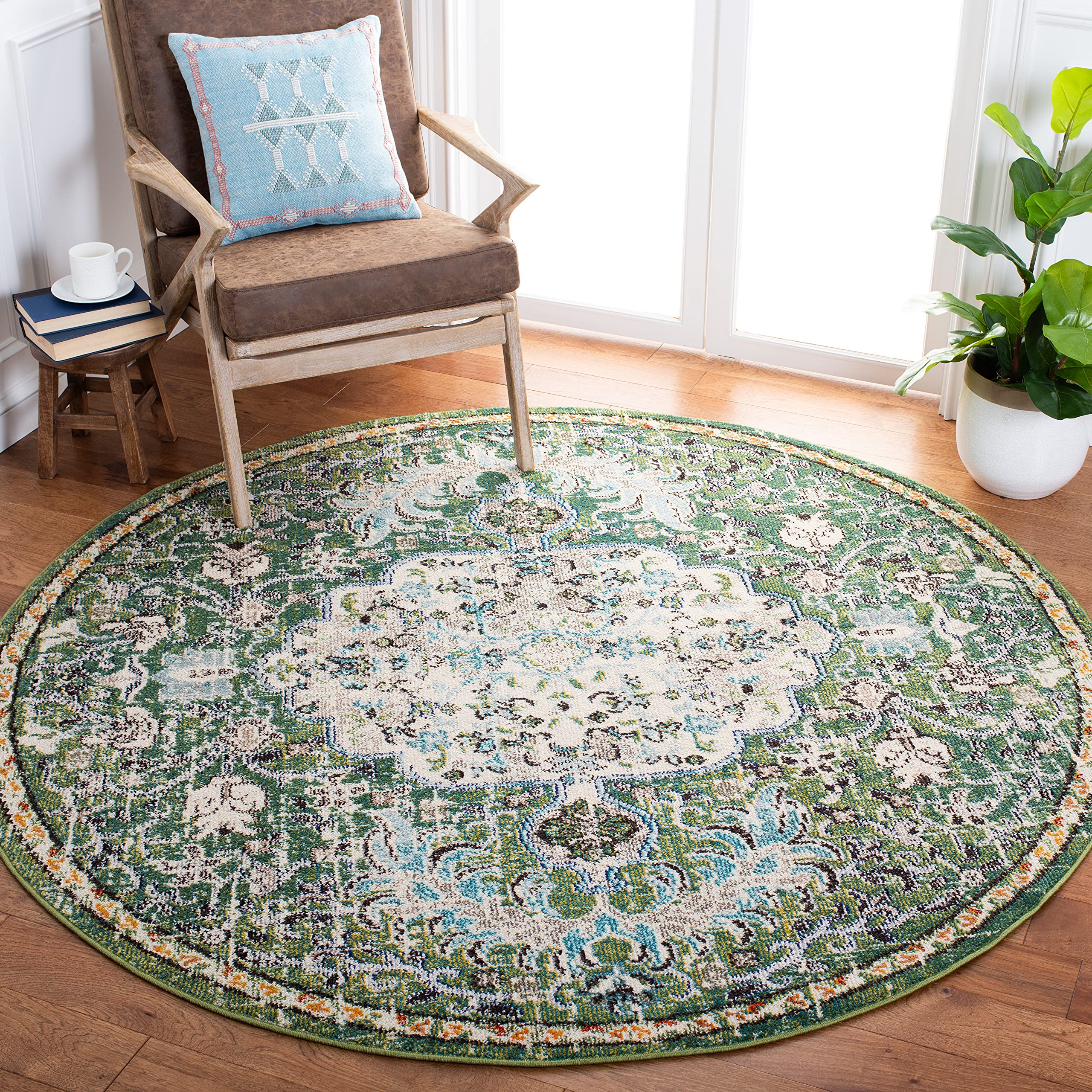 SAFAVIEH Madison Collection Accent Rug - 2'2" x 4', Beige & Black, Medallion Distressed Design, Non-Shedding & Easy Care, Ideal for High Traffic Areas in Entryway, Living Room, Bedroom (MAD447B)