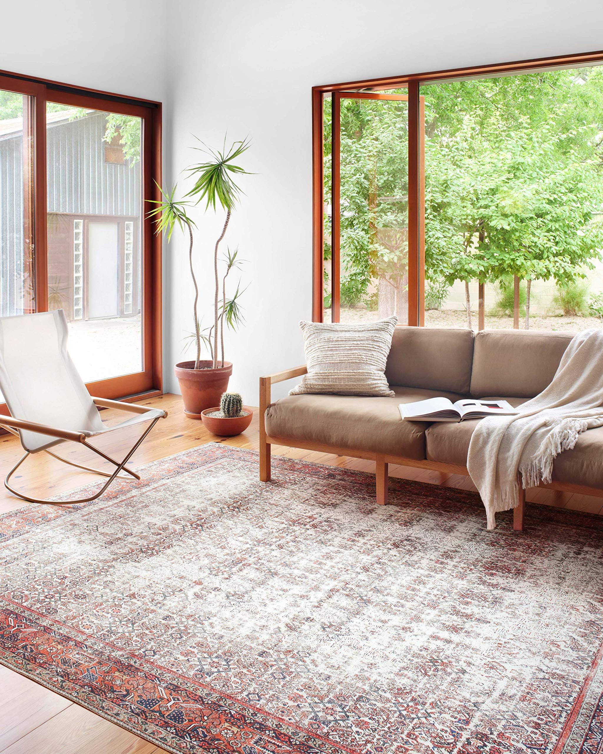 Loloi Layla Collection LAY-07 Blue/Tangerine 2'-3" x 3'-9" .13" Thick Accent Rug, Soft, Durable, Vintage Inspired, Distressed, Low Pile, Non-Shedding, Easy Clean, Printed, Living Room Rug