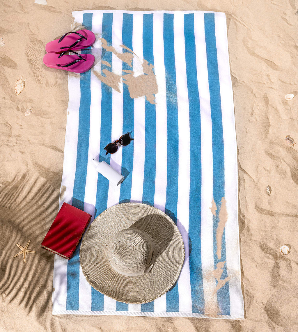 American Soft Linen Cabana Striped Beach Towels, 30x60 inch 4 Piece Oversize Pool Towels, Quick Drying Sand Free Swim Towels, Beige