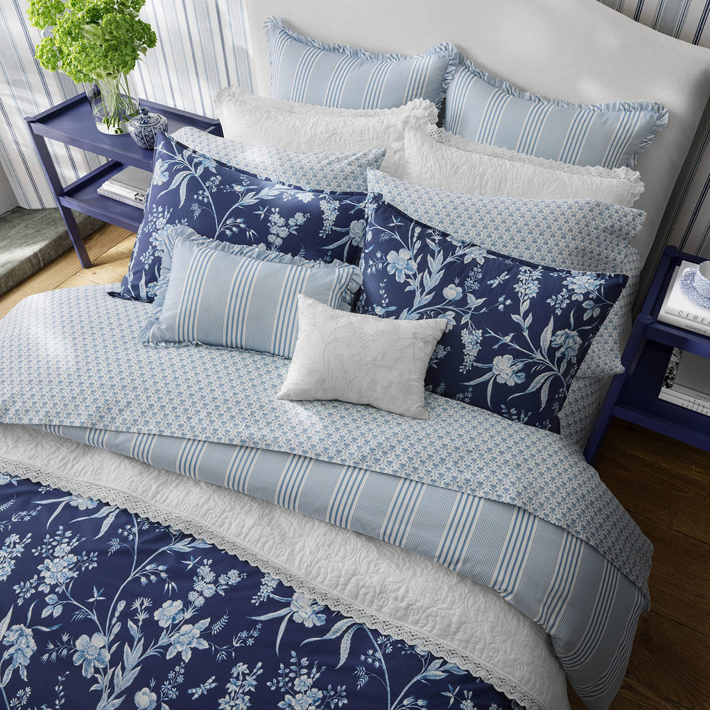 Laura Ashley - Duvet Set, Super Soft & Cozy Bedding, Includes Matching Shams & Bonus Throw Pillow Covers, Coquette Room Decor (Hope Patchwork Blue, Twin)