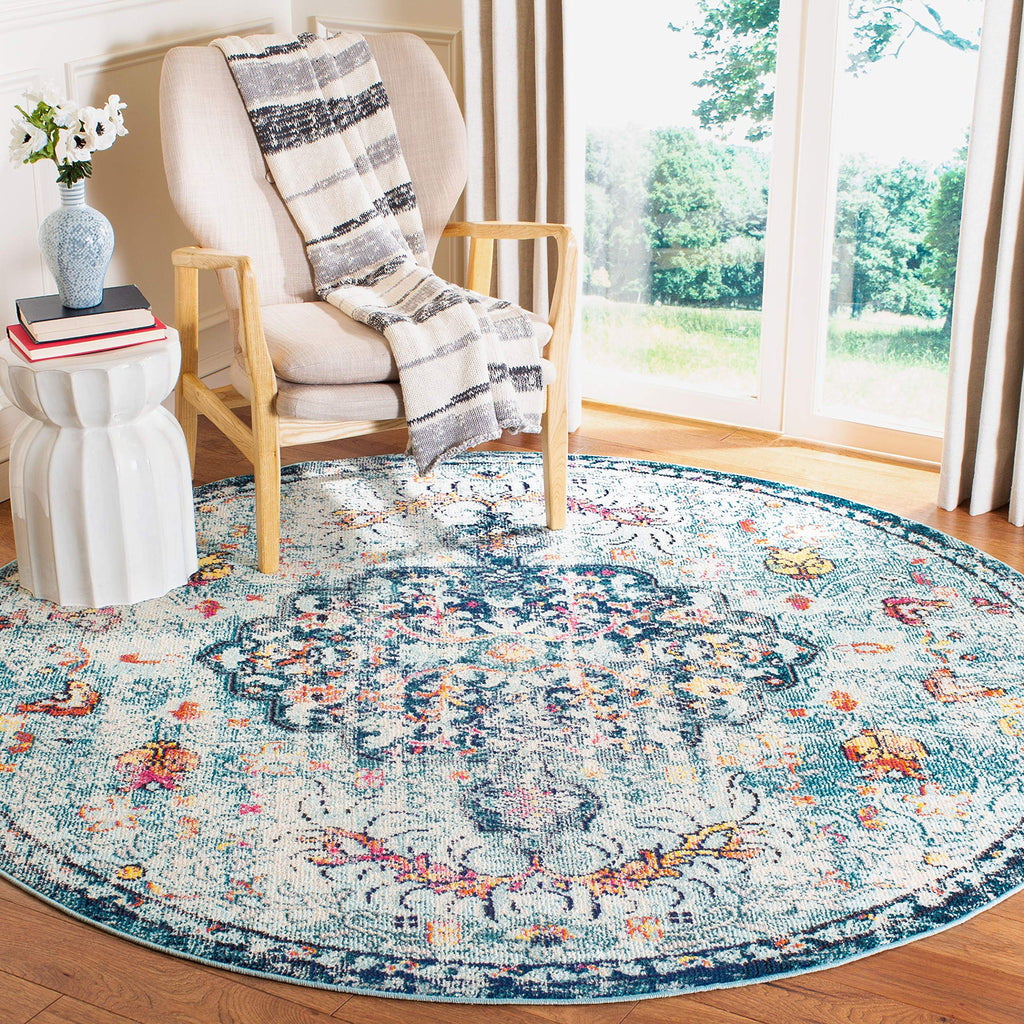 SAFAVIEH Madison Collection Accent Rug - 2'2" x 4', Beige & Black, Medallion Distressed Design, Non-Shedding & Easy Care, Ideal for High Traffic Areas in Entryway, Living Room, Bedroom (MAD447B)