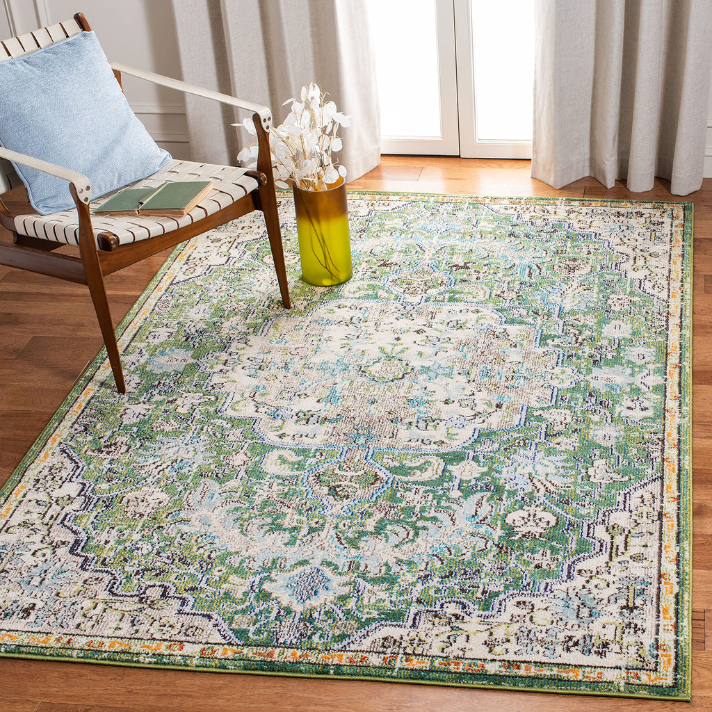 SAFAVIEH Madison Collection Accent Rug - 2'2" x 4', Beige & Black, Medallion Distressed Design, Non-Shedding & Easy Care, Ideal for High Traffic Areas in Entryway, Living Room, Bedroom (MAD447B)